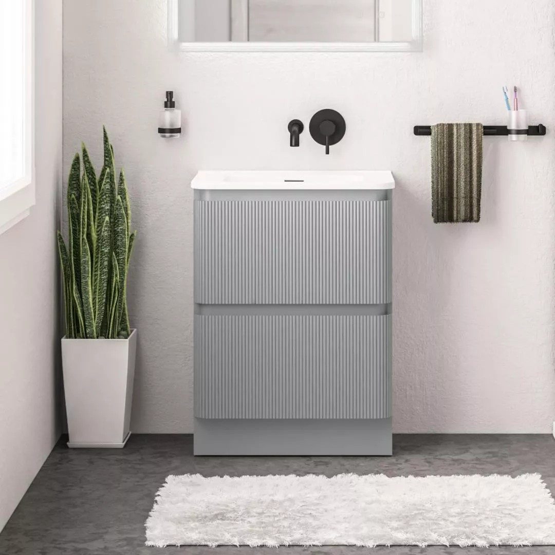 Eastbrook Belice Fluted 600mm 2 Drawer Floorstanding Unit with Countertop or Basin – Matt Grey