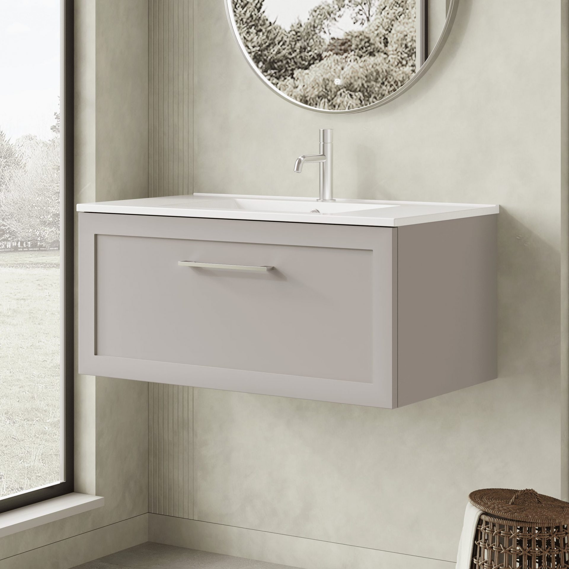 Nuie Lux Larck 800mm 1 Drawer Wall Hung Vanity Unit – Pebble Grey