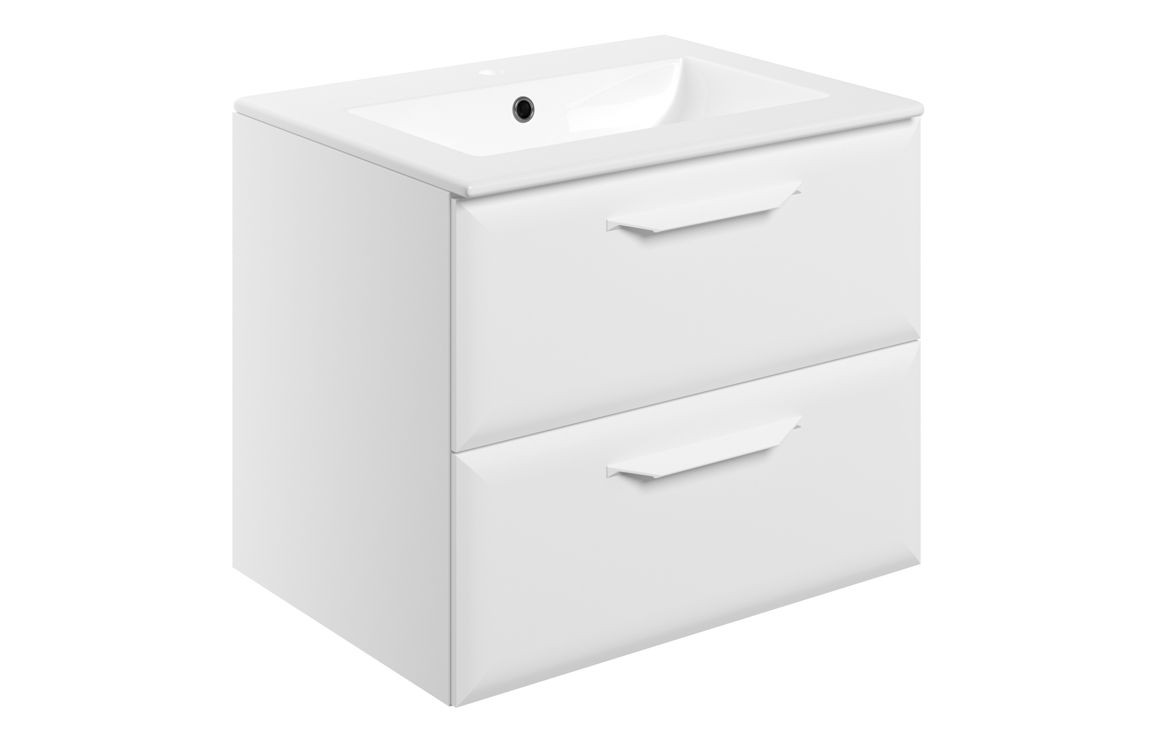 MyBathrooms Murillo 615mm 2 Drawer Wall Hung Unit & 1TH Basin – Matt White