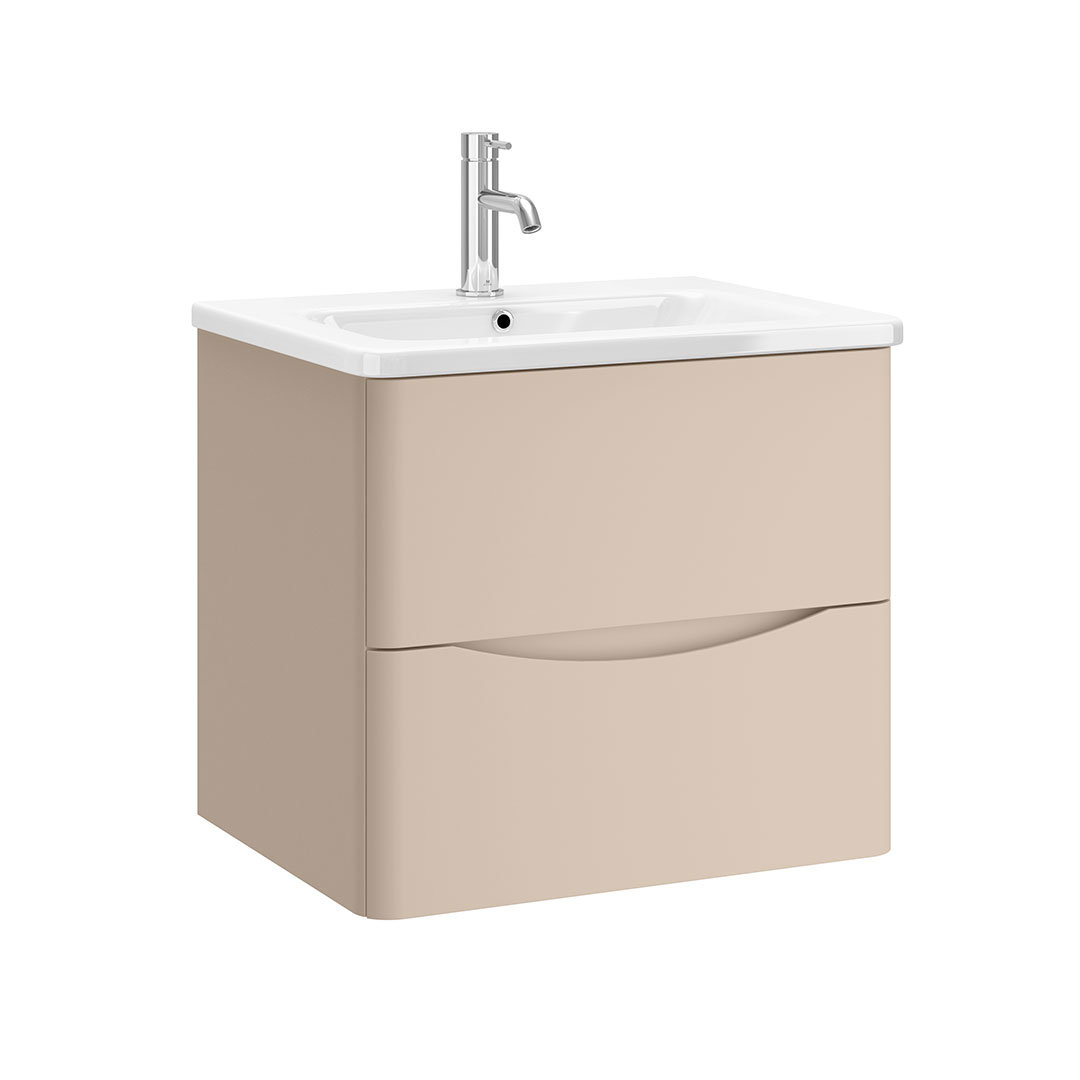 MyLife Zola 600mm 2 Drawer Wall Hung Unit & Ceramic Basin – Flax Beige Matt