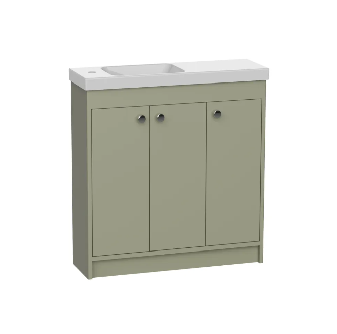 R2 Klein 800mm 3 Door Freestanding Vanity Unit & Basin – Matt Aloe Green