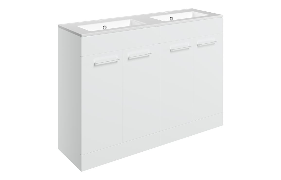 MyBathrooms Otley 1210mm 4 Door Floorstanding Unit & 2TH Thin Edge Basin – White Gloss