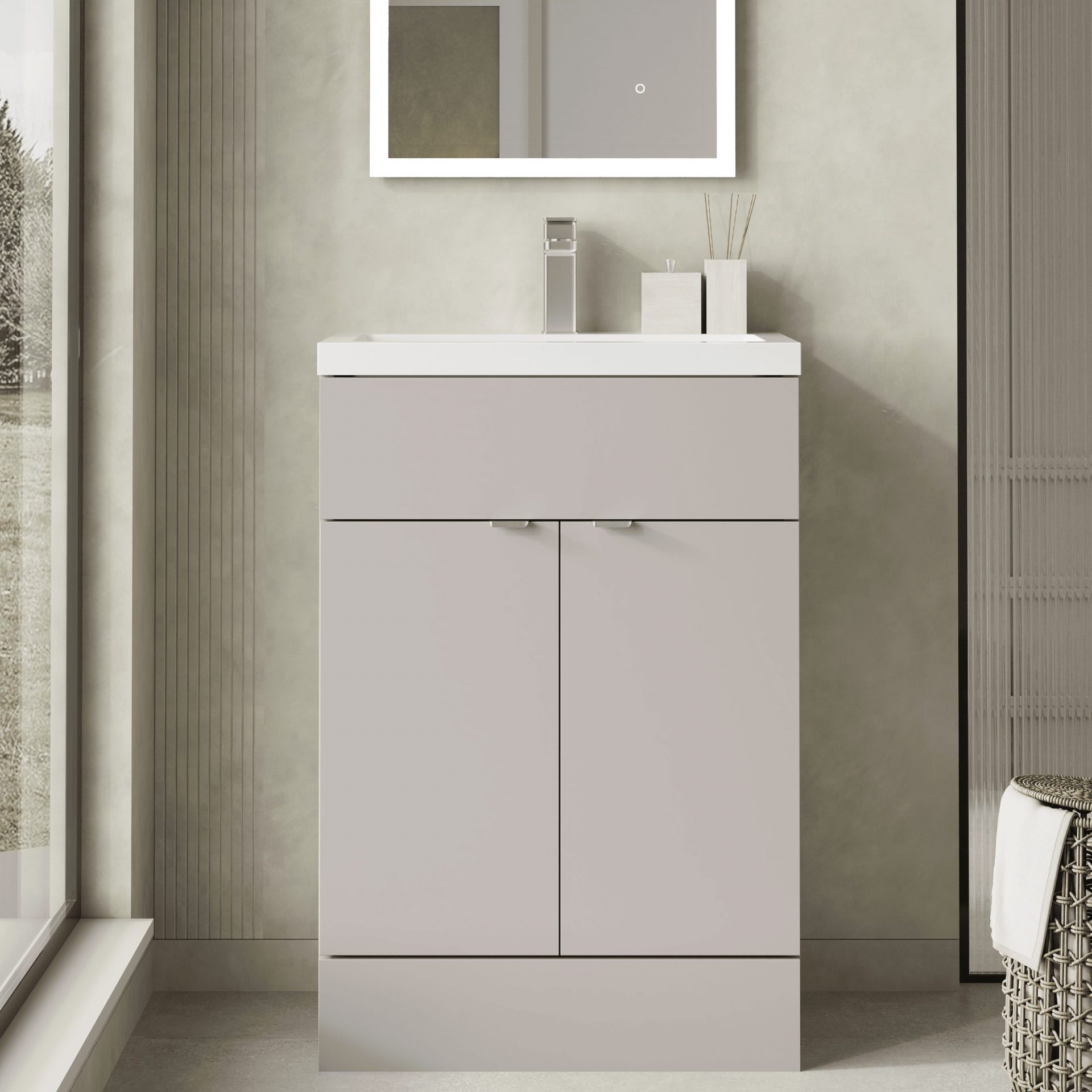 Hudson Reed Fusion Full Depth 600mm 2 Door Floor Standing Vanity Unit – Pebble Grey