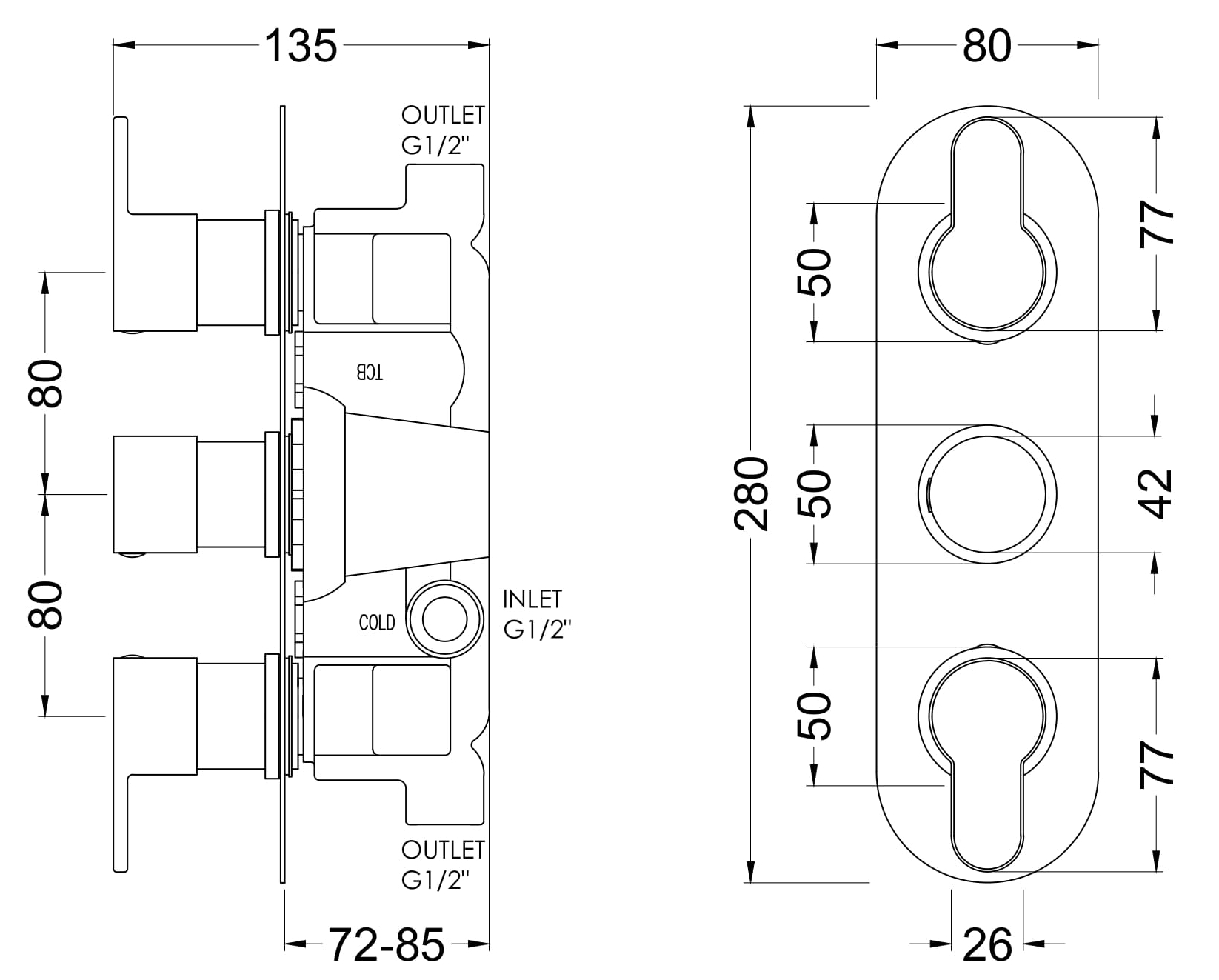 Nuie Arvan Round Triple Thermostatic Valve – Brushed Brass