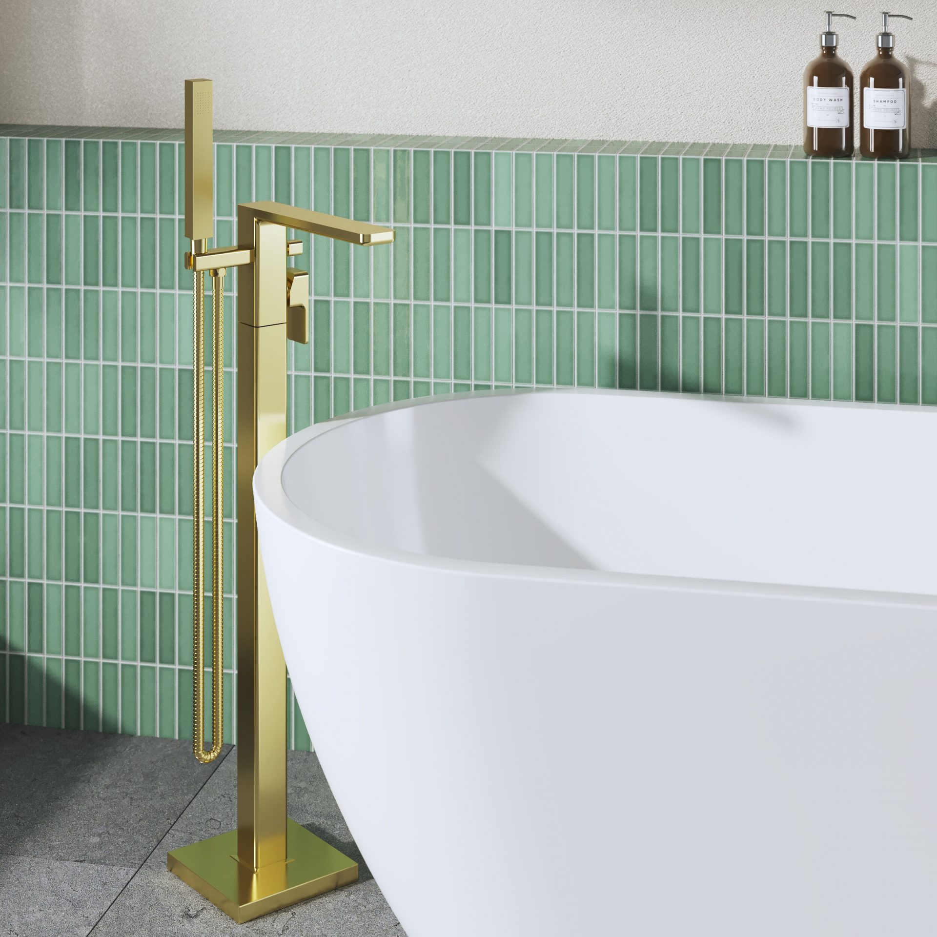 Nuie Windon Freestanding Bath Shower Mixer – Brushed Brass