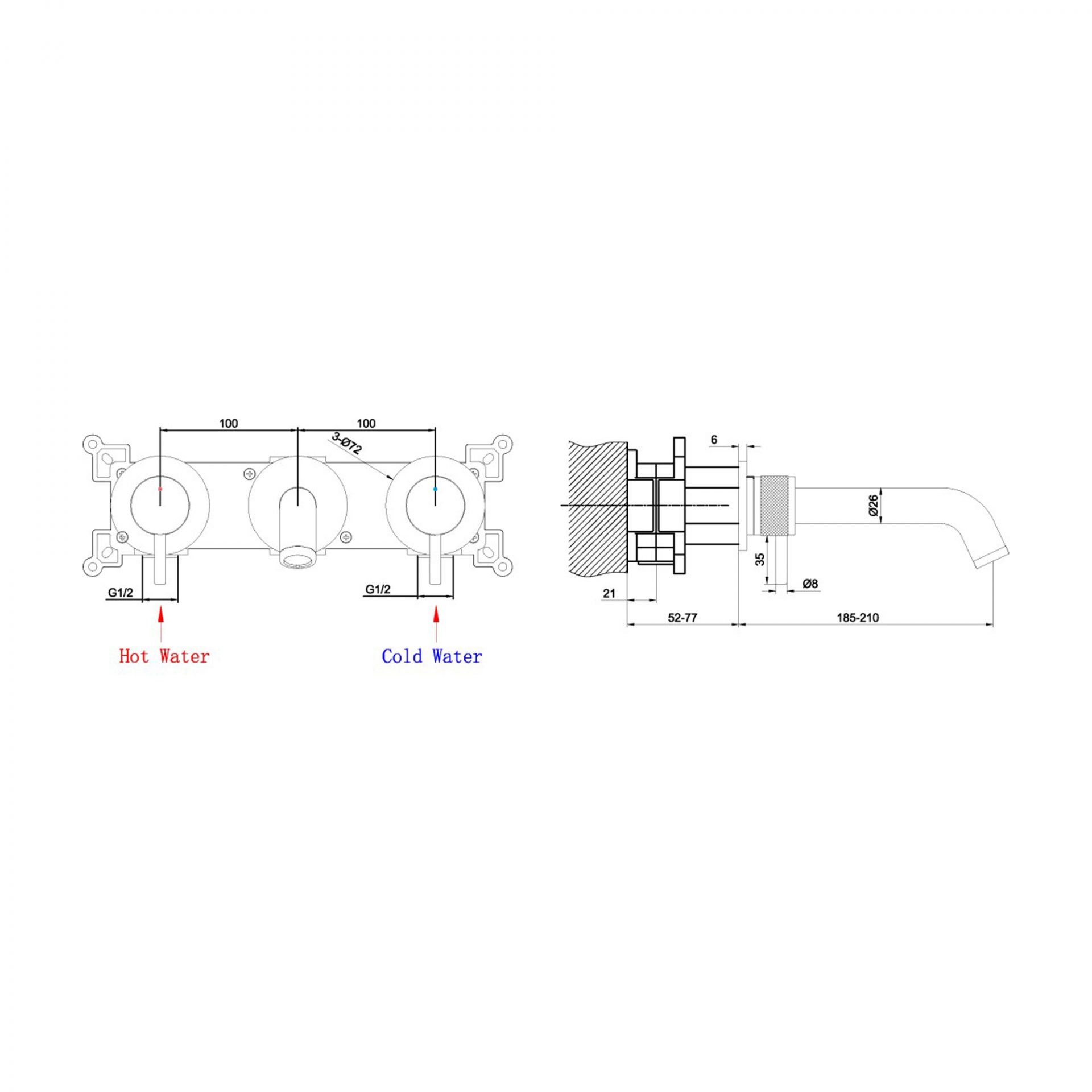 Abacus Iso Pro Concealed Wall Mounted Basin Mixer – Brushed Brass