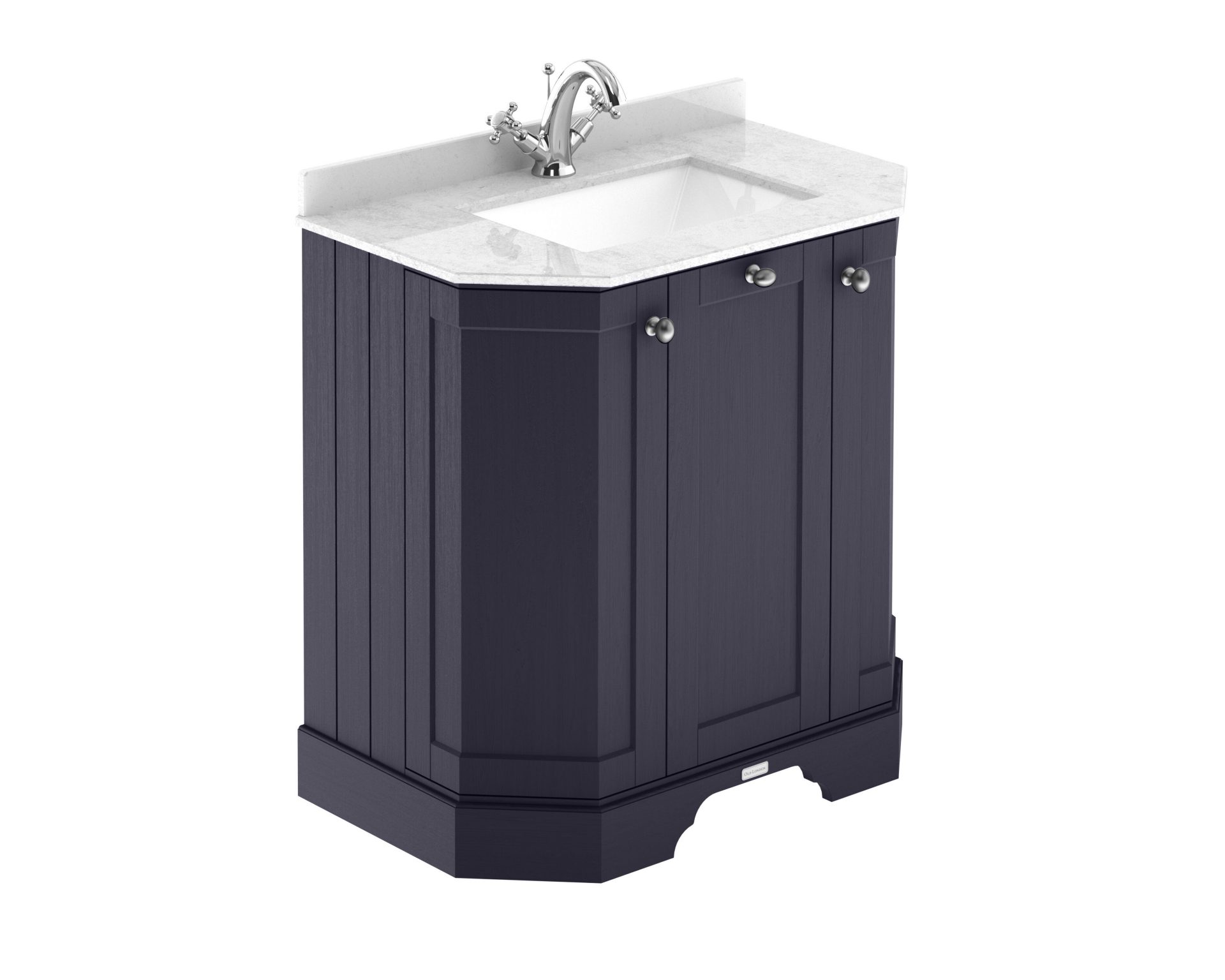 Old London 750mm 3 Door Floor Standing Angled Vanity Unit & White Marble Basin – Twilight Blue