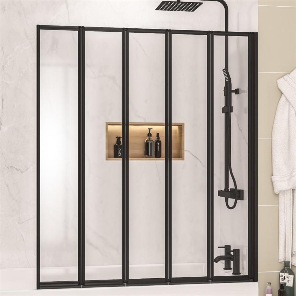 Eastbrook Volente 1400x1250mm Folding Bath Screen with 5 Fold Panels – Matt Black