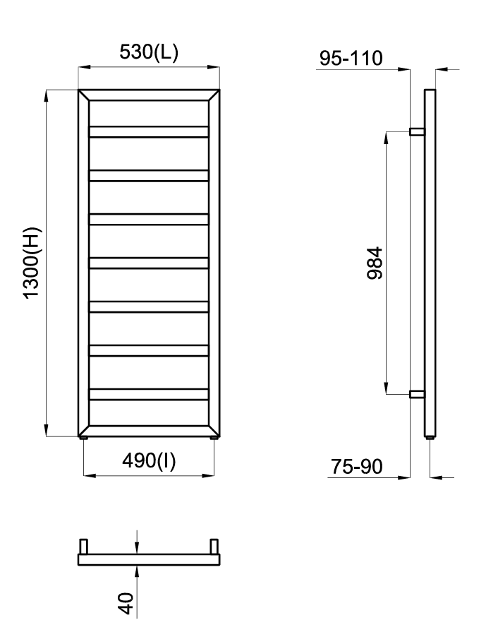 Porcelanosa Noken Square Radiator 530x1300mm – Black
