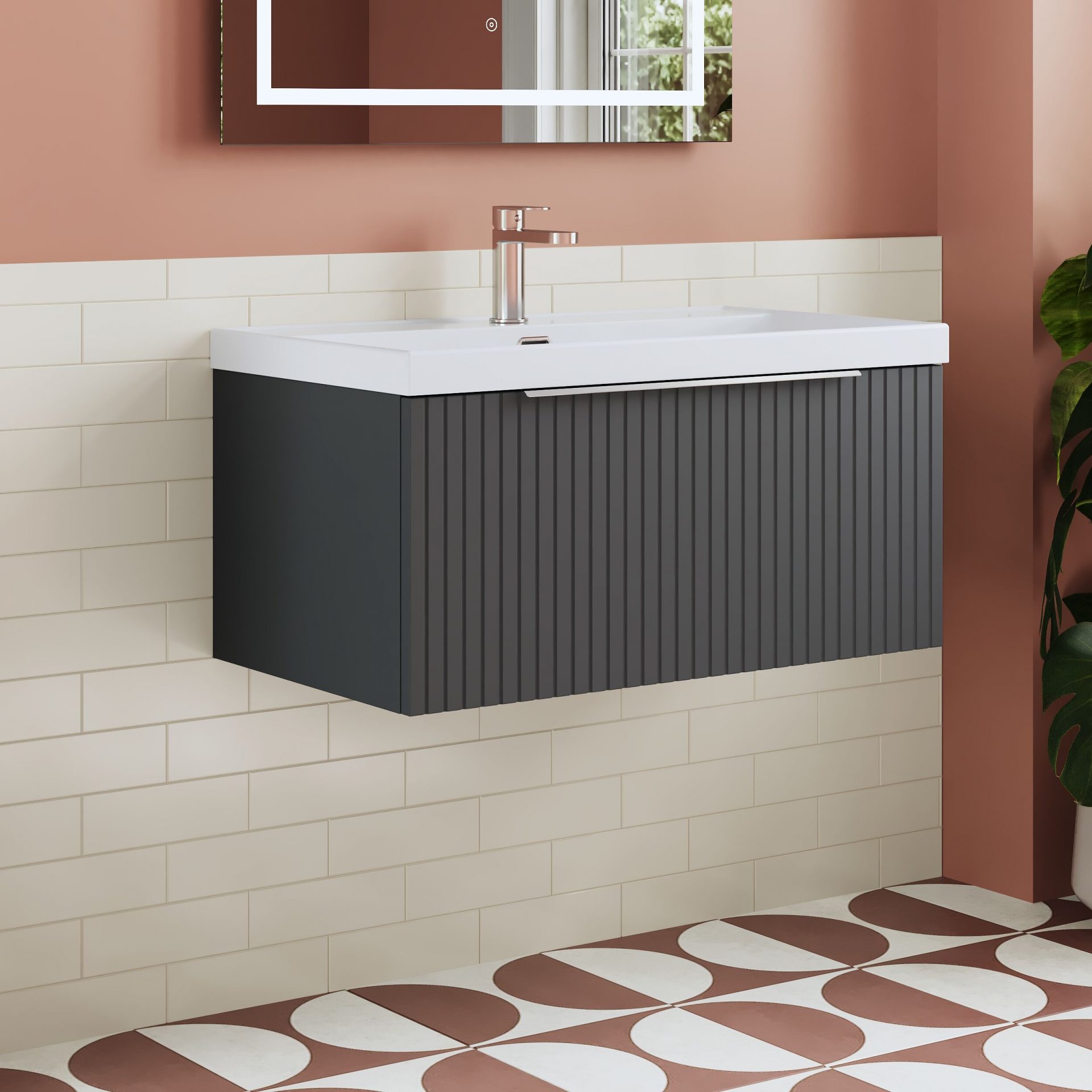Nuie Lux Flume 800mm 1 Drawer Wall Hung Vanity Unit – Soft Black