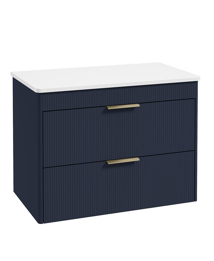 Sonas Reed 800mm 2 Drawer Countertop Wall Hung Unit with Optional Basin – Matt Cobalt Night
