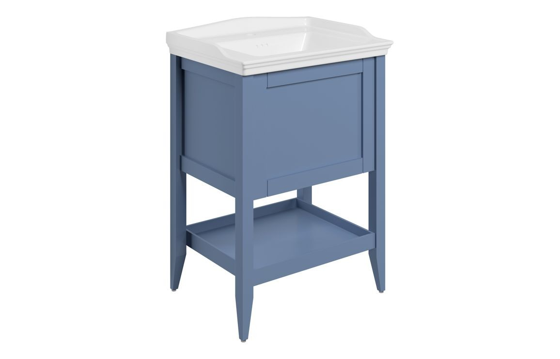 MyBathrooms Fonte 650mm 1 Drawer Floor Standing Unit & Basin – Matt Misty Blue