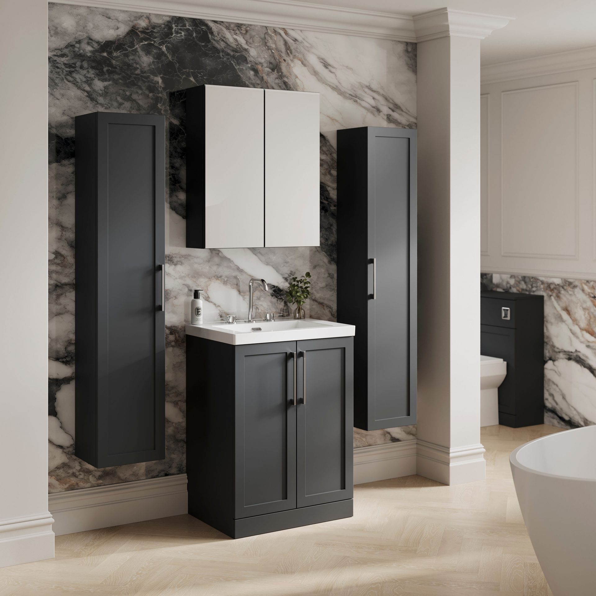Nuie Lux Larck 800mm 2 Door Floorstanding Vanity Unit – Soft Black