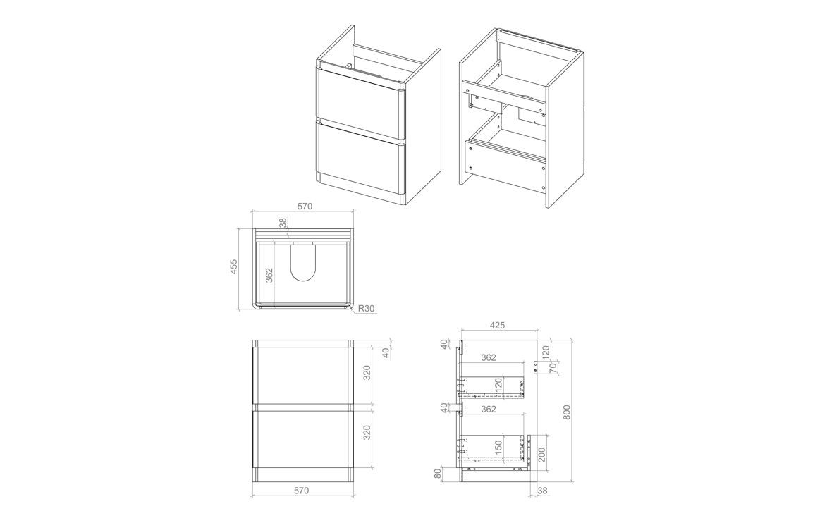 MyBathrooms Clara 605mm 2 Drawer Floorstanding Unit & 1TH Basin – Matt White