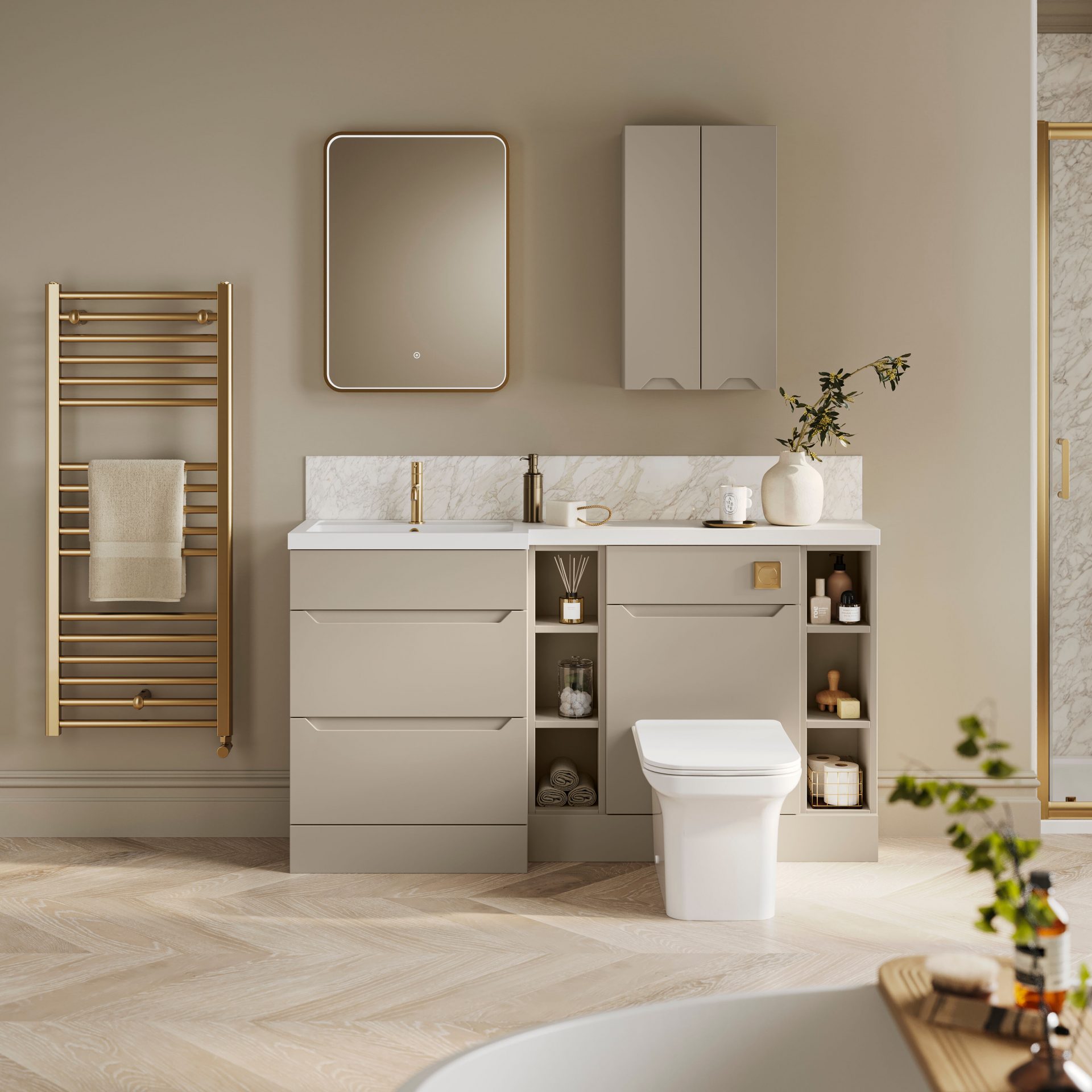 Nuie Lux Loave 200mm Slim Floorstanding Open Shelf Unit – Pebble Grey