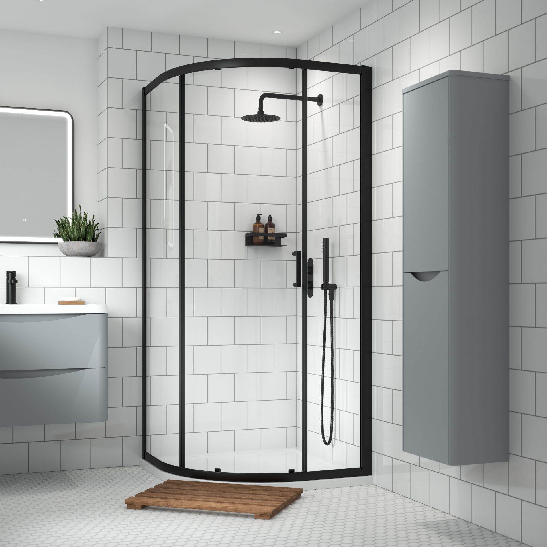 Nuie Rene 900mm Single Entry Quadrant Shower Enclosure – Matt Black