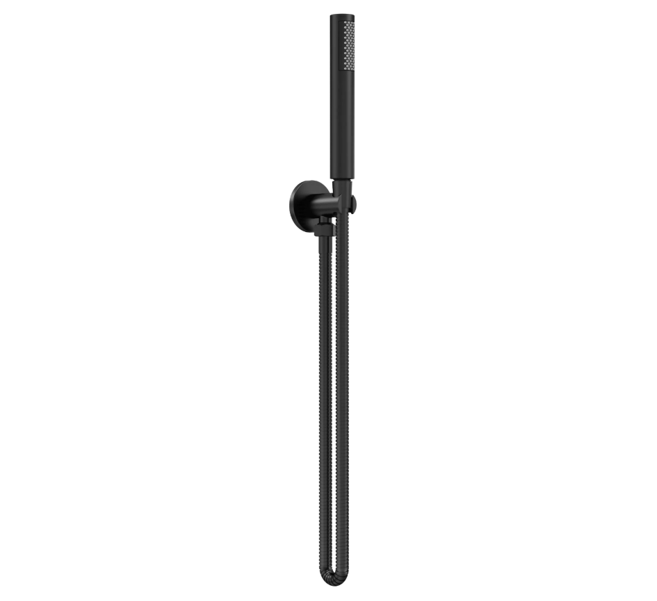 Nuie Lux Round Shower Handset with Outlet Elbow, Parking Bracket & Flex – Matt Black