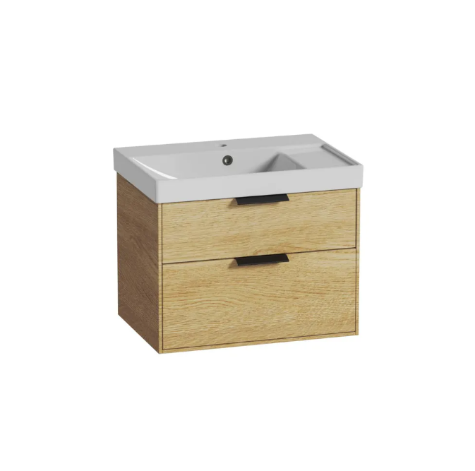 Roper Rhodes Faber 600mm 2 Drawer Wall Hung Unit & Basin – Sand Oak
