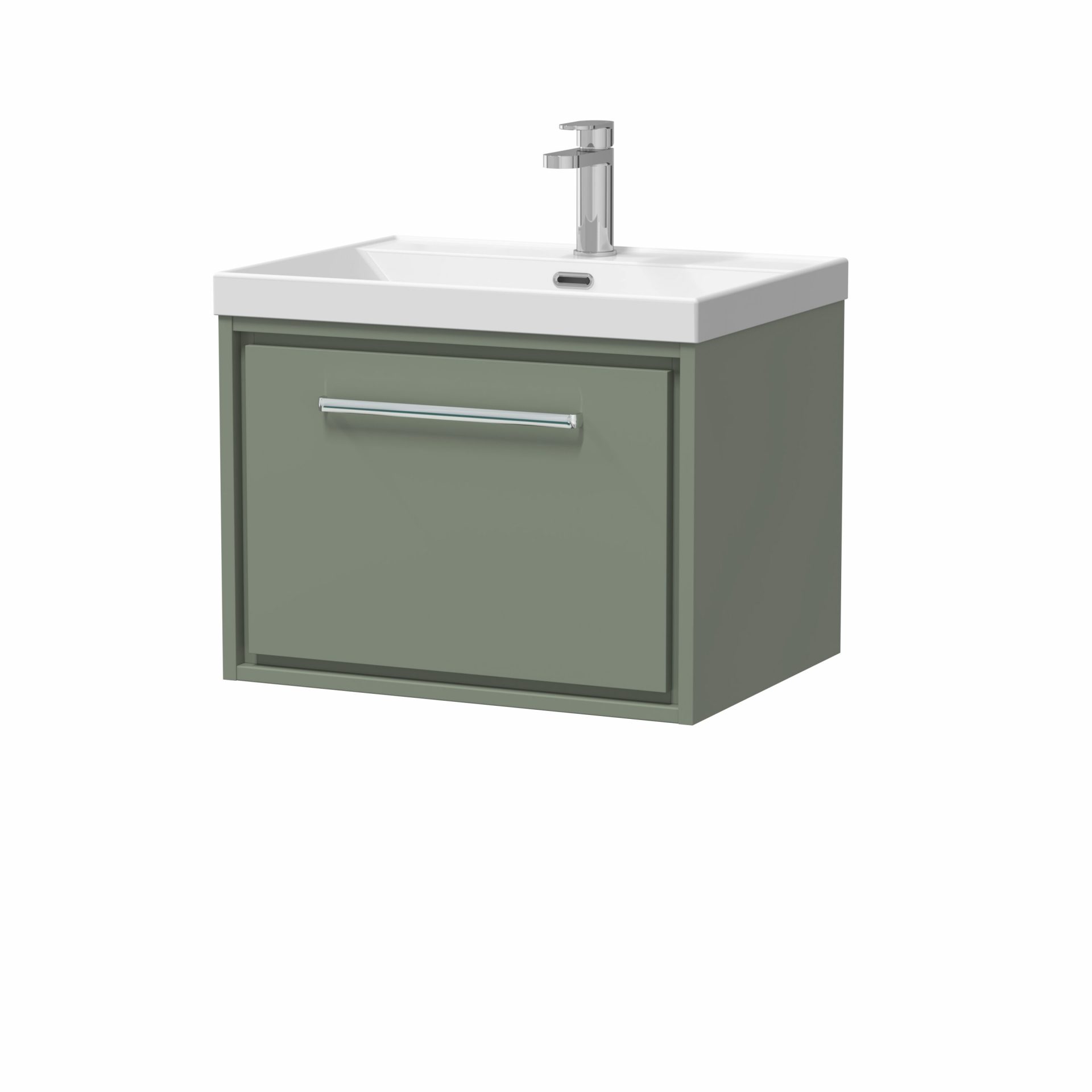Hudson Reed Lille 600mm 1 Drawer Wall Hung Vanity Unit & Thin-Edge Basin – Fern Green