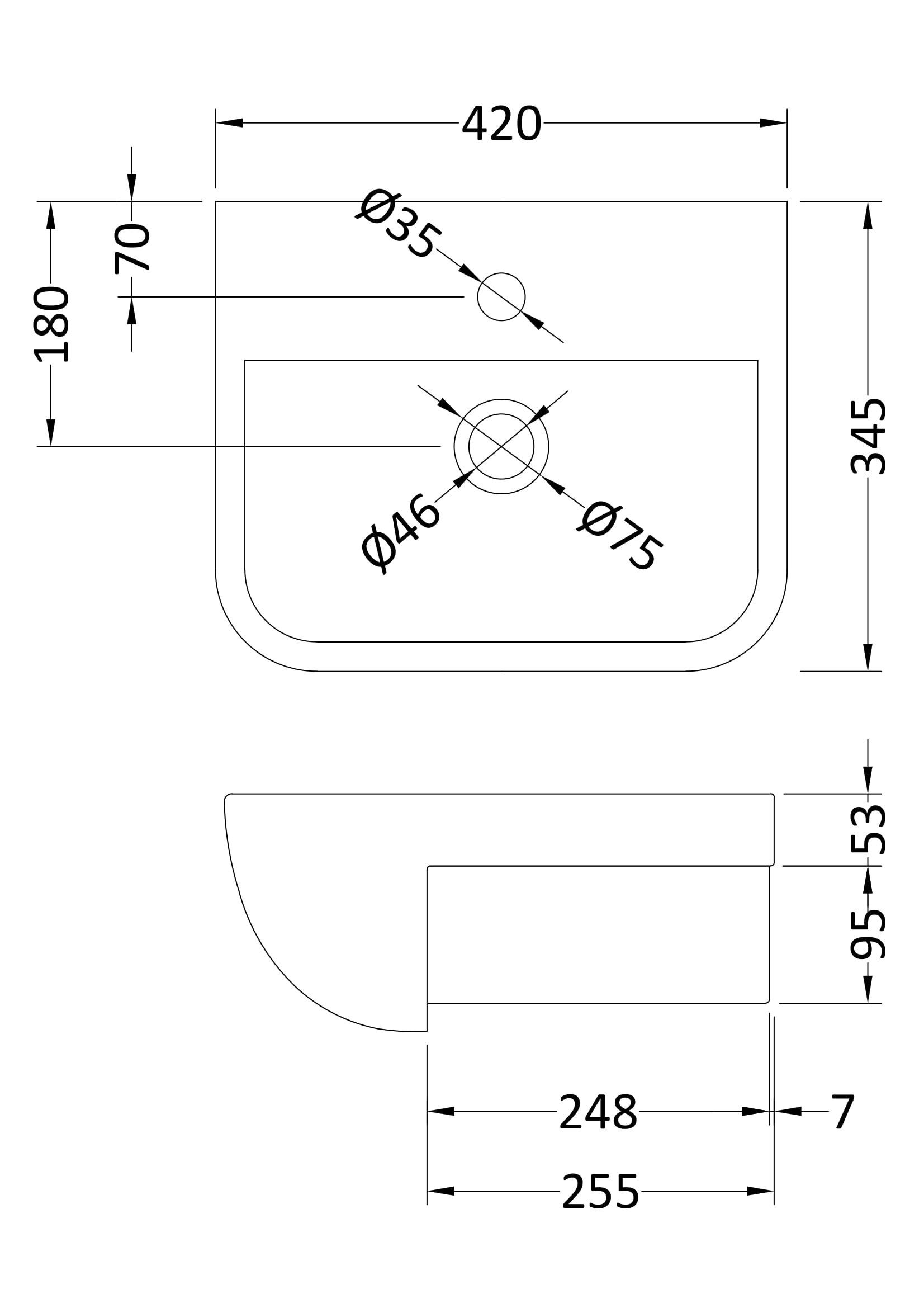 Nuie Lux 1TH 420mm Ceramic Square Semi-Recessed Basin
