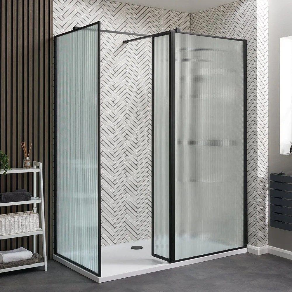 Qualitex Genesis Deluxe Fluted Glass Walk-In Panel – Matt Black