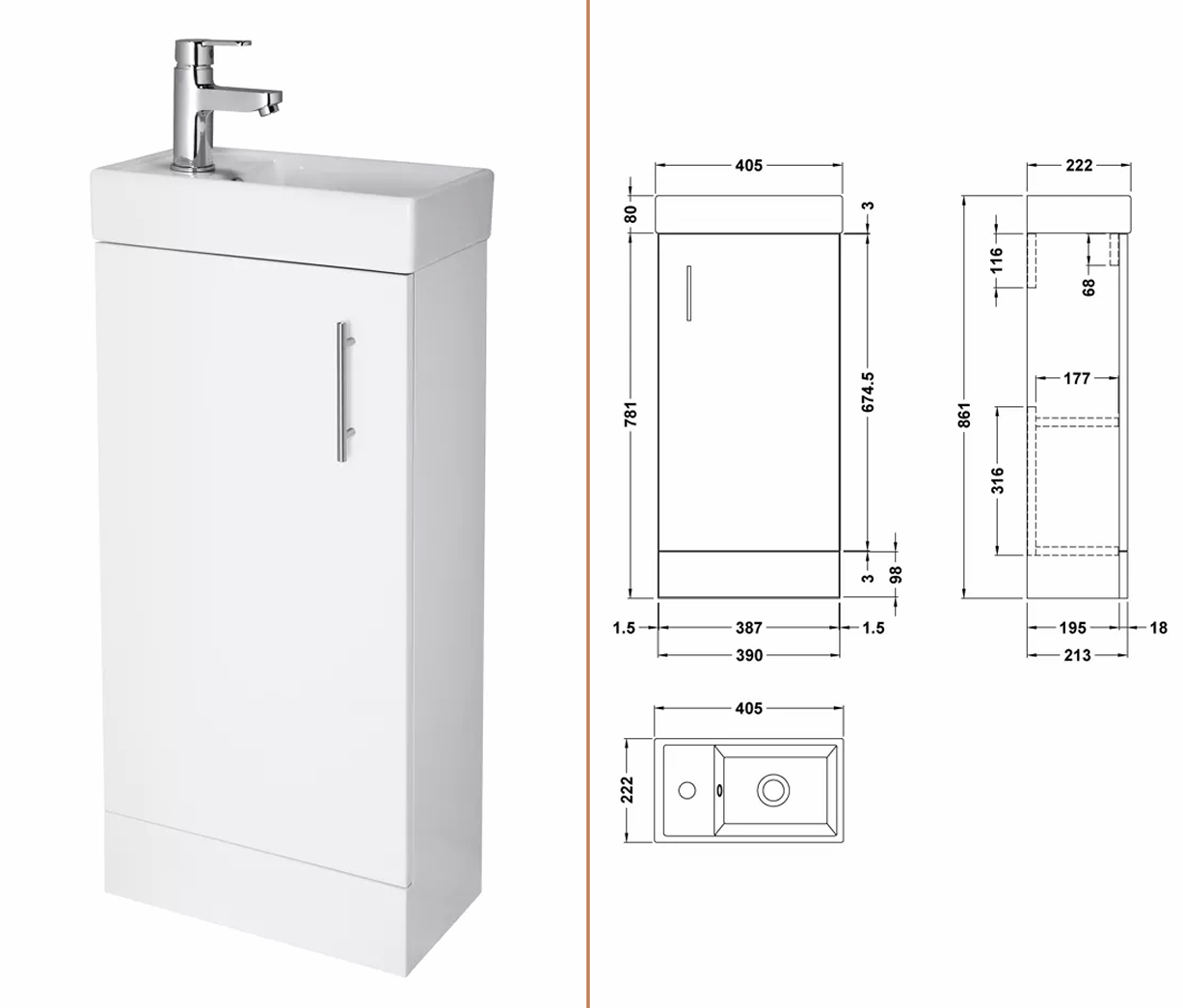 400mm Gloss White Floor Standing Cloakroom Suite