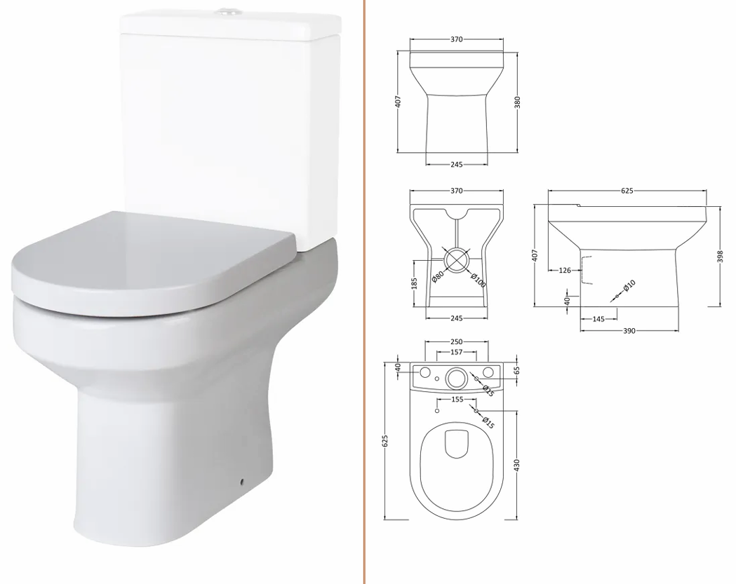 Ceramic Bathroom Suite – Toilet, Cistern, Seat, Basin and Semi Pedestal