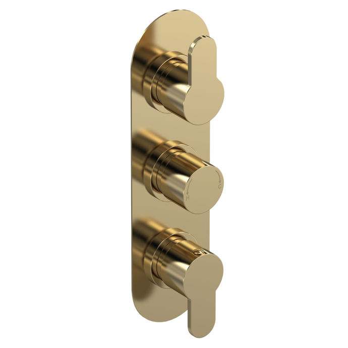 Nuie Arvan Round Triple Thermostatic Valve – Brushed Brass