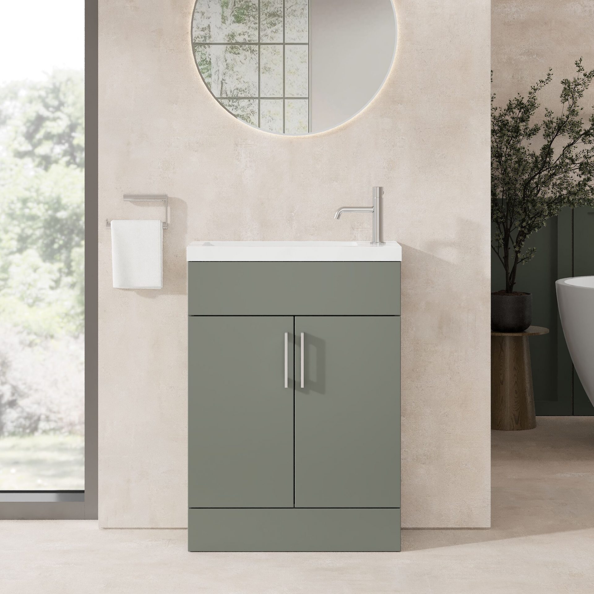 Nuie Lux Krest 600mm 2 Door Slim Floorstanding Unit – Fern Green