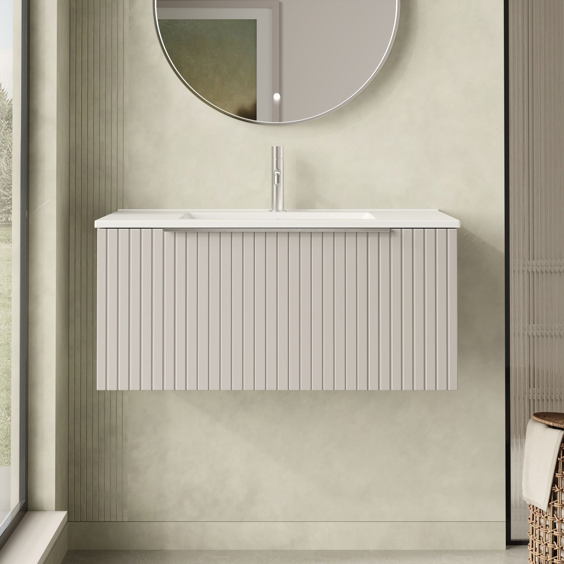 Nuie Lux Flume 800mm 1 Drawer Wall Hung Vanity Unit – Pebble Grey