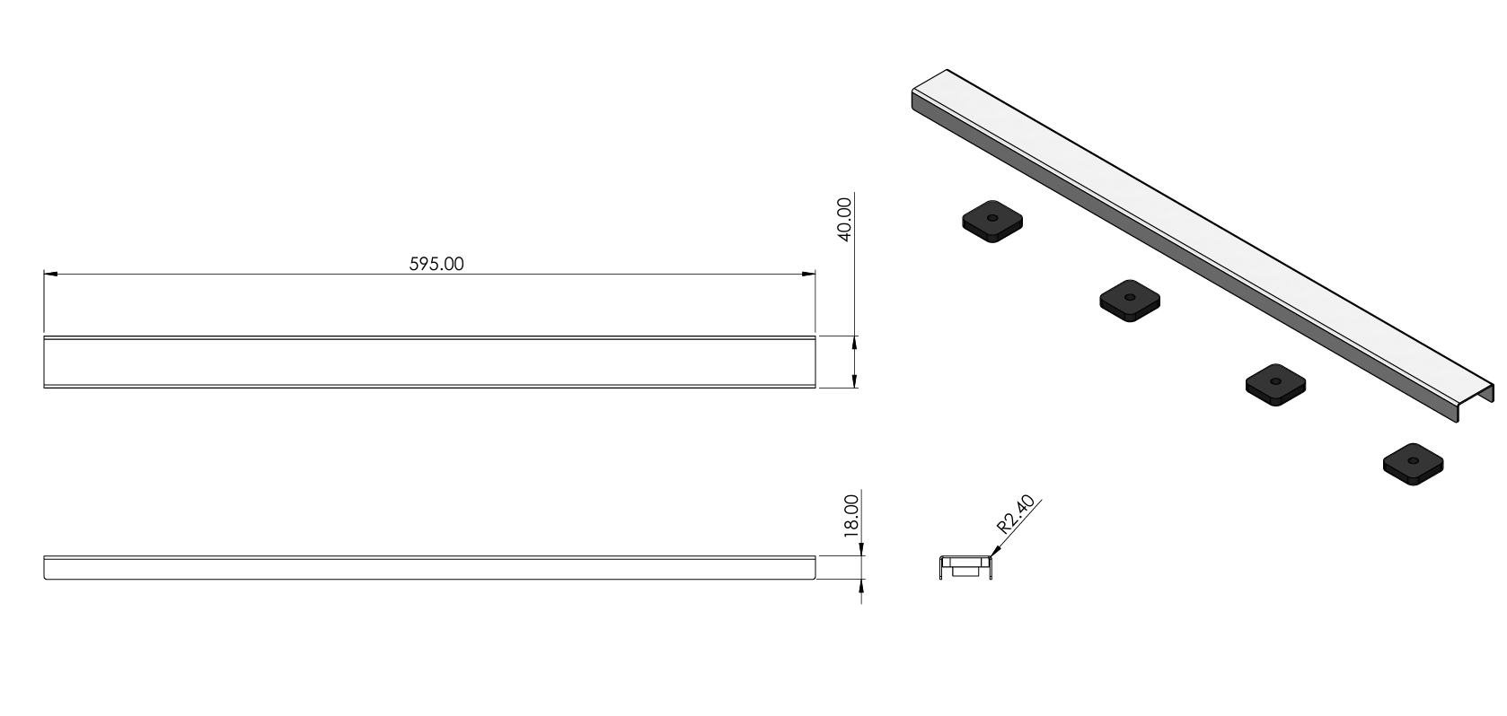 Abacus Elements Linear Waste Cover 600mm – Brushed Brass