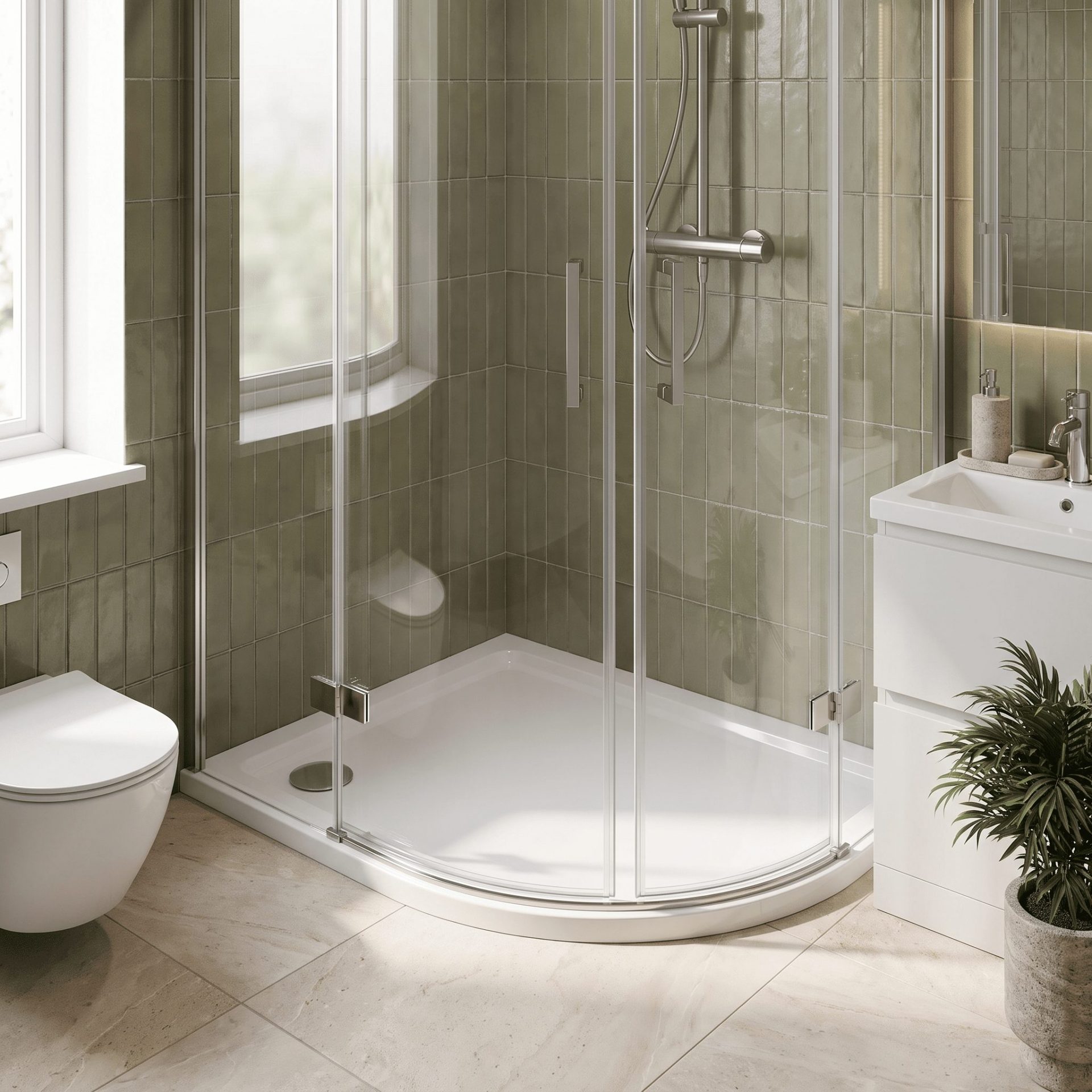 Nuie 40mm Slimline Offset Quadrant Shower Tray – Gloss White