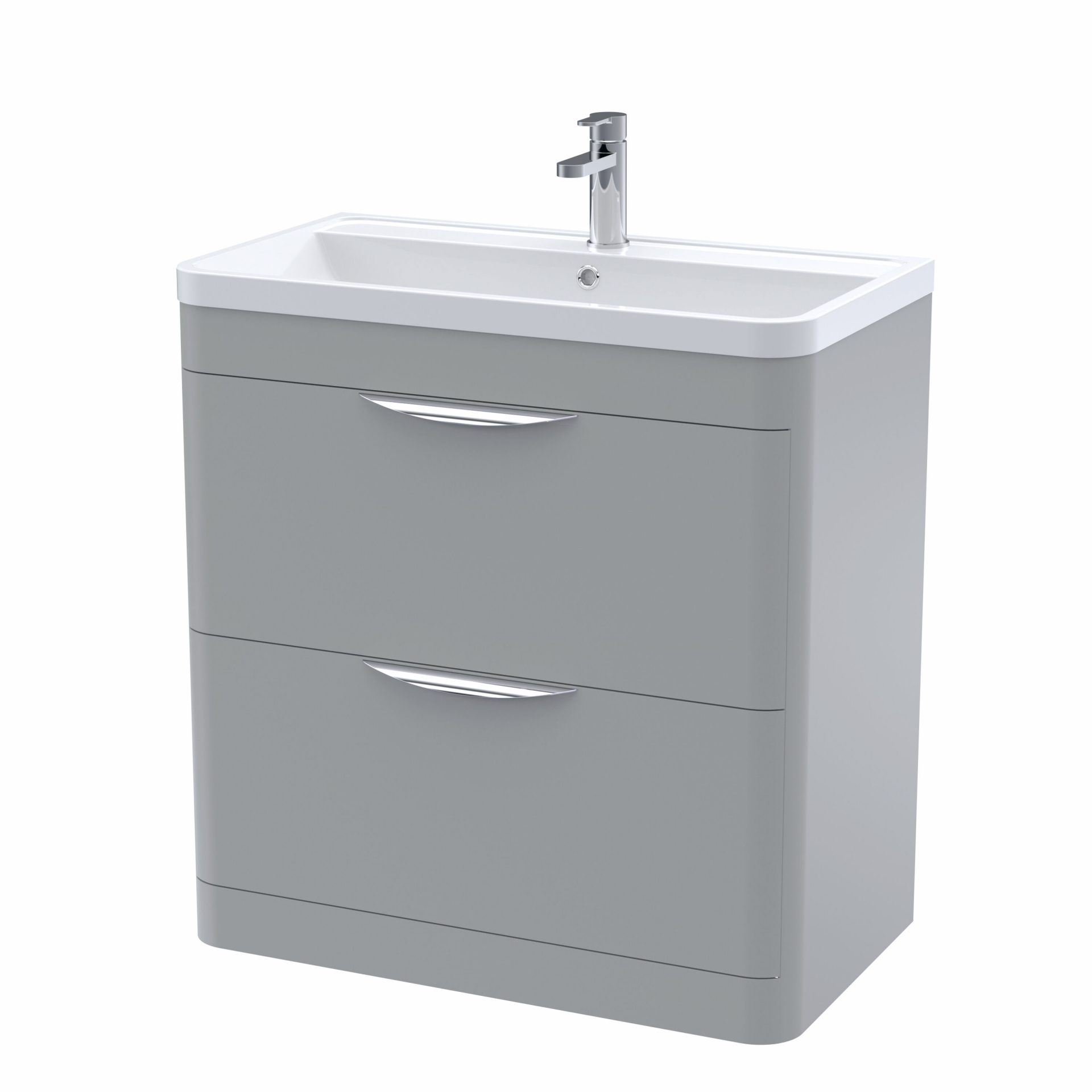 Nuie Parade 800mm 2 Drawer Floorstanding Vanity Unit & Polymarble Basin – Satin Grey