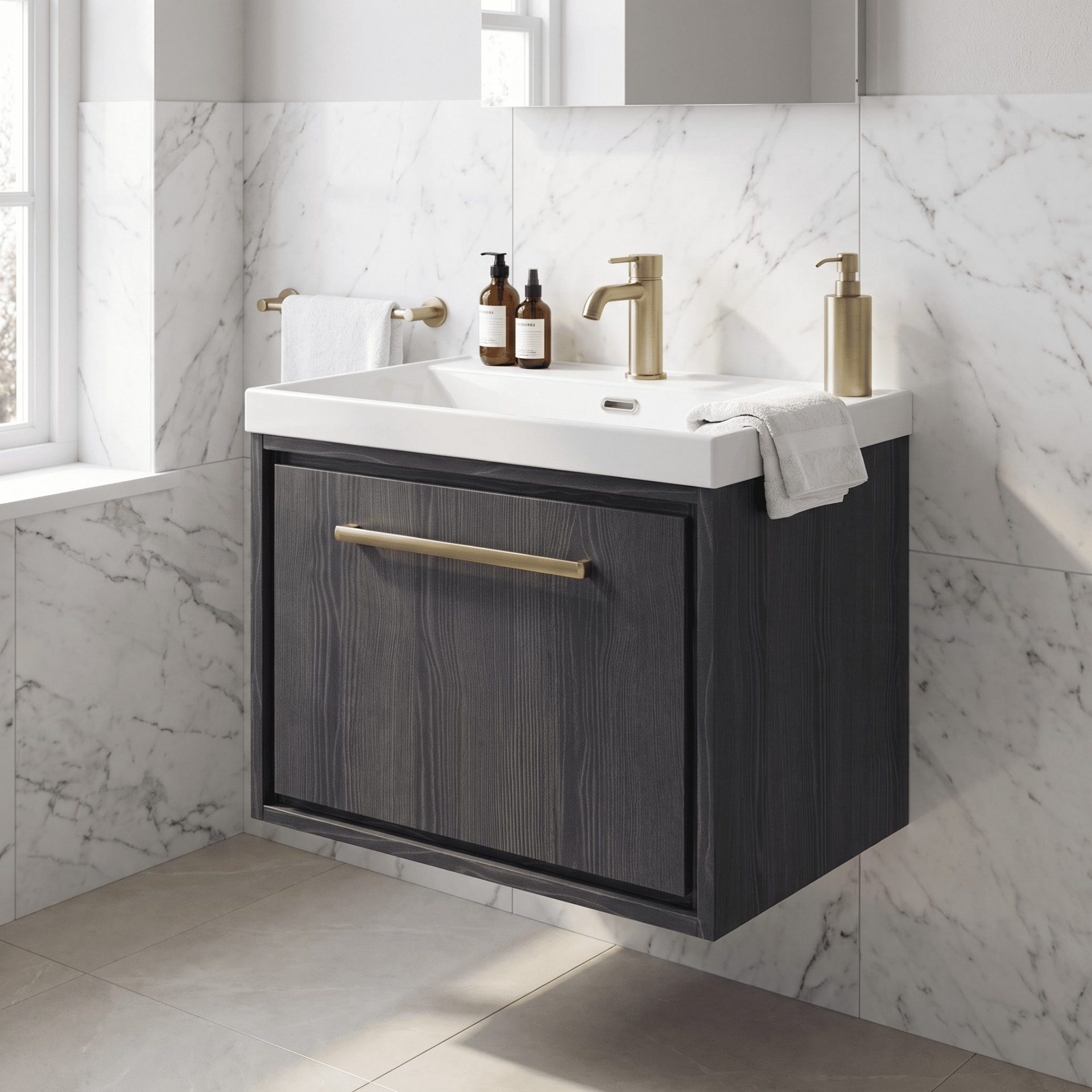 Hudson Reed Lille 600mm 1 Drawer Wall Hung Vanity Unit & Thin-Edge Basin – Graphite Grey