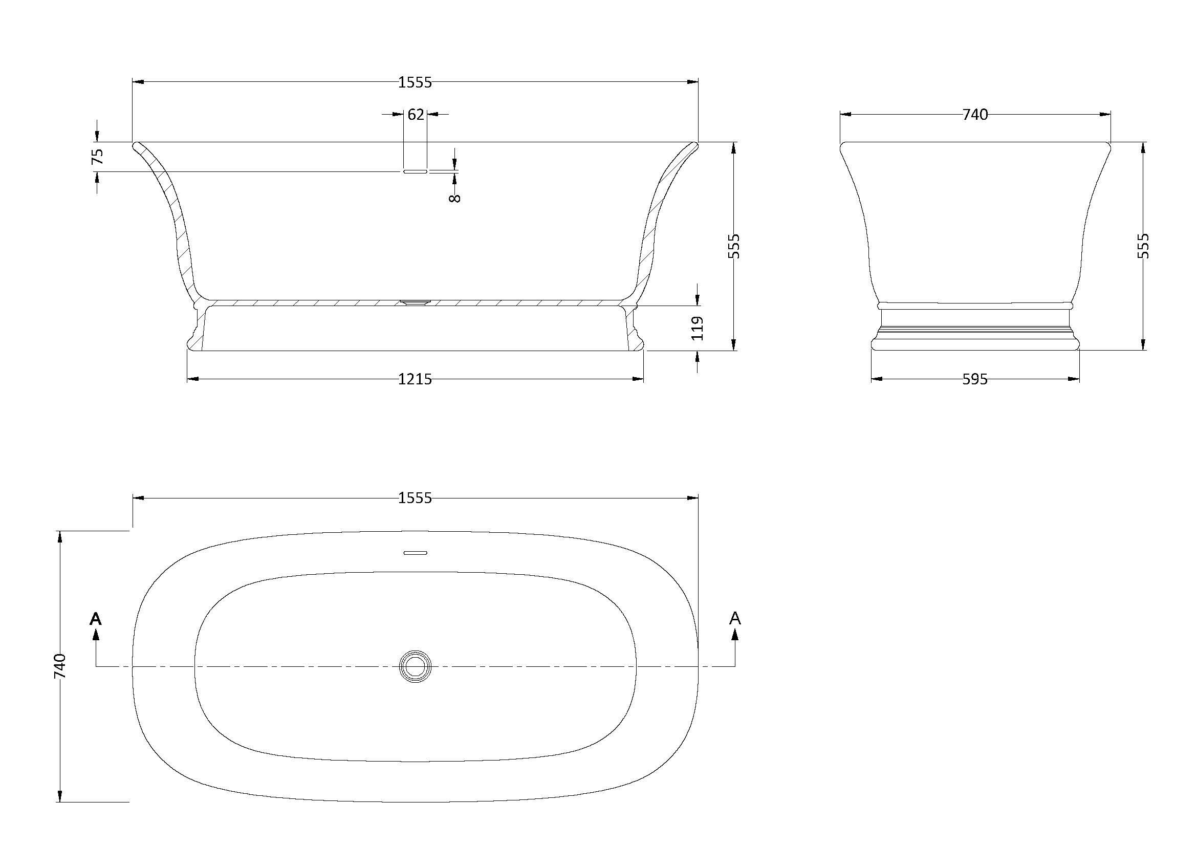 Old London Farringdon 1555mm Freestanding Bath with White Push Button Waste