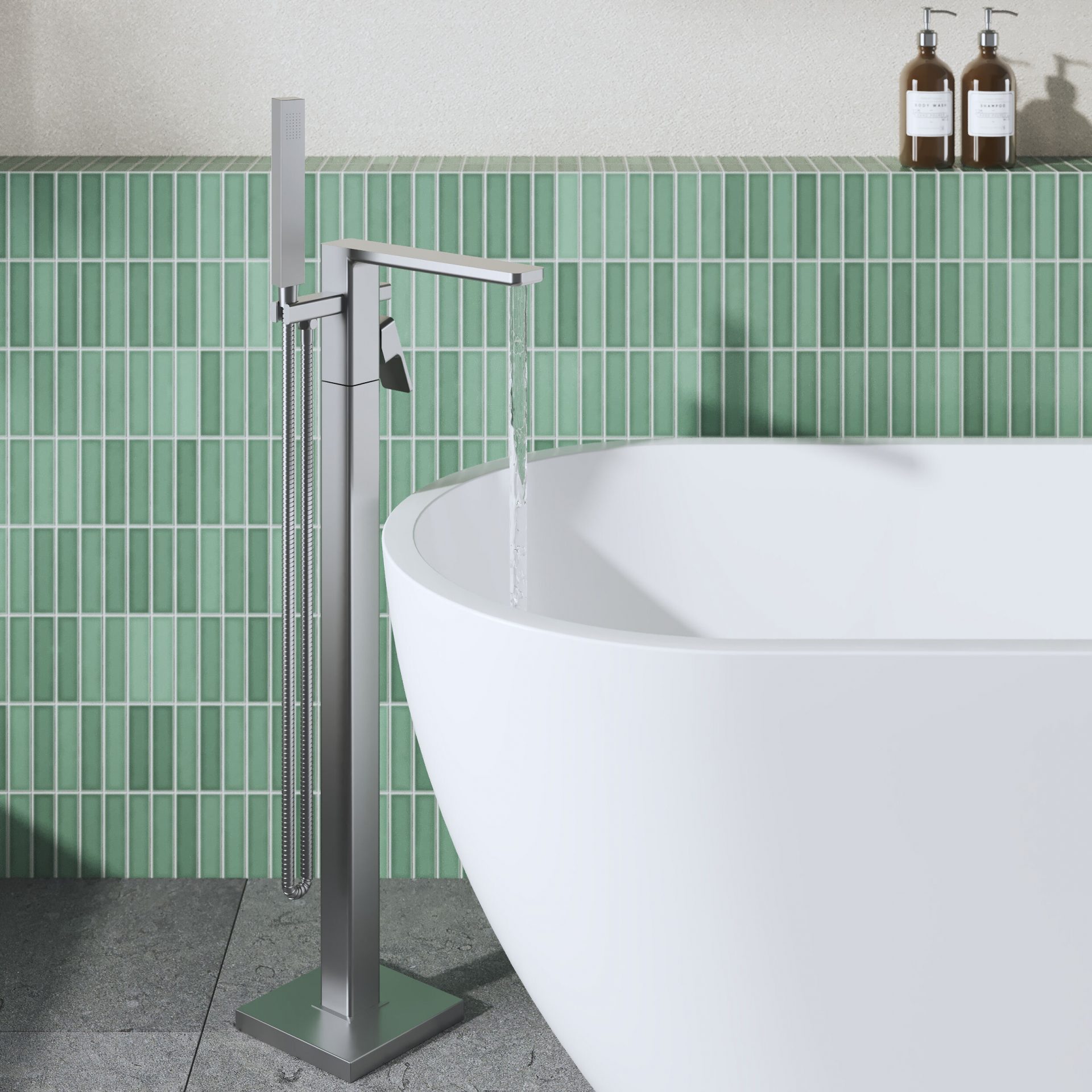 Nuie Windon Freestanding Bath Shower Mixer – Brushed Pewter
