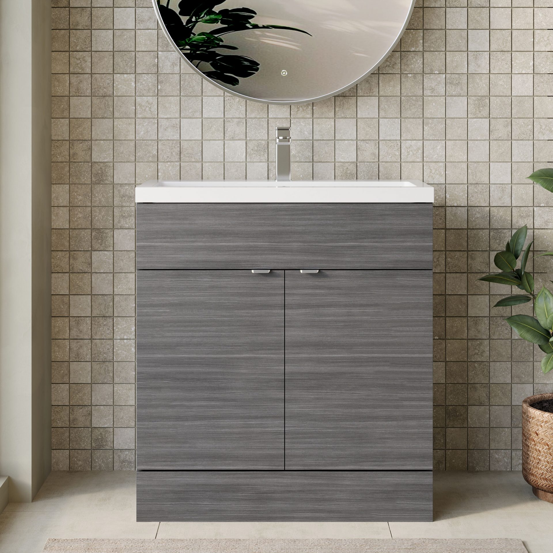 Hudson Reed Fusion Full Depth 800mm 2 Door Floor Standing Vanity Unit – Anthracite Woodgrain