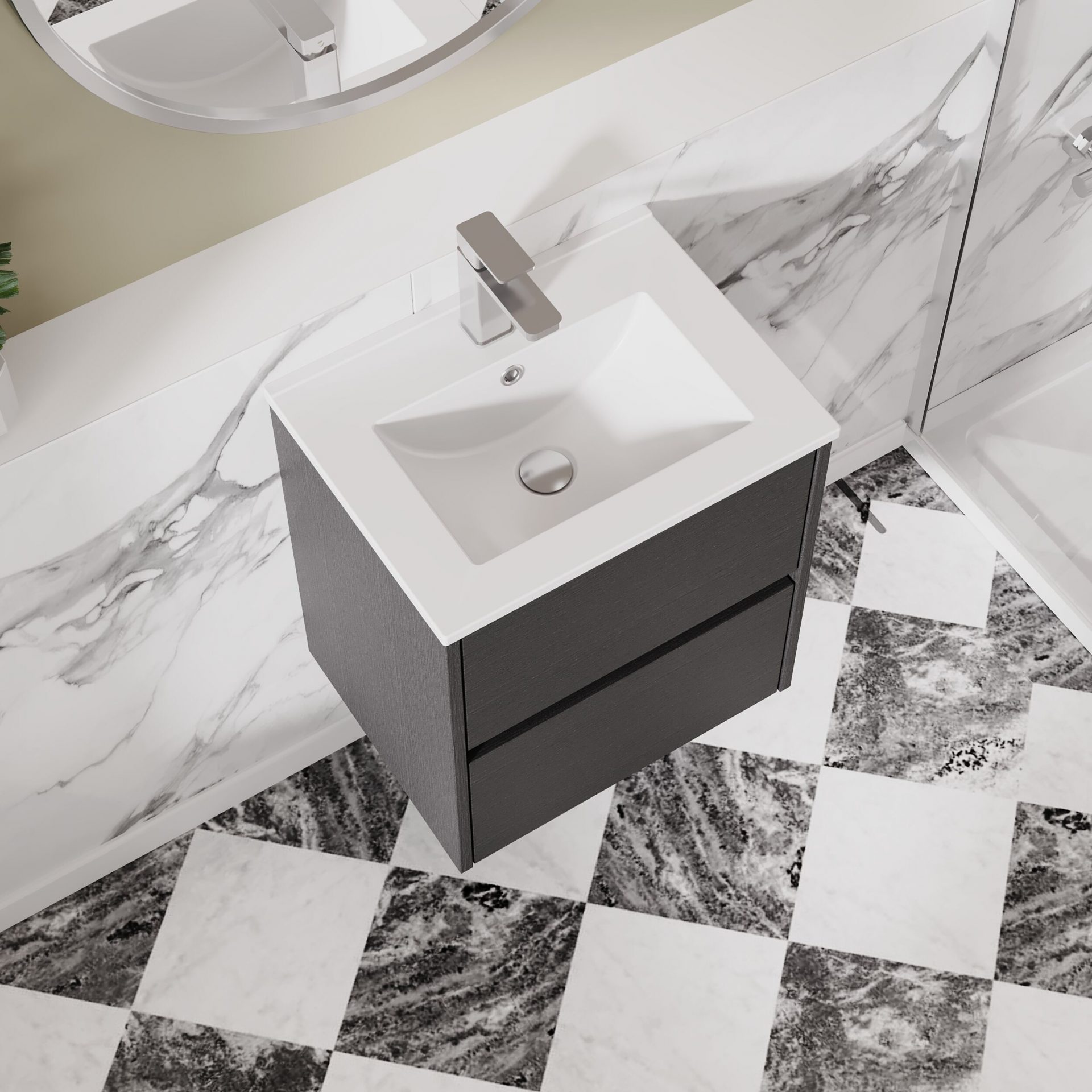 Nuie Havana 500mm 2 Drawer Wall Hung Unit & Minimalist Basin – Graphite Grey