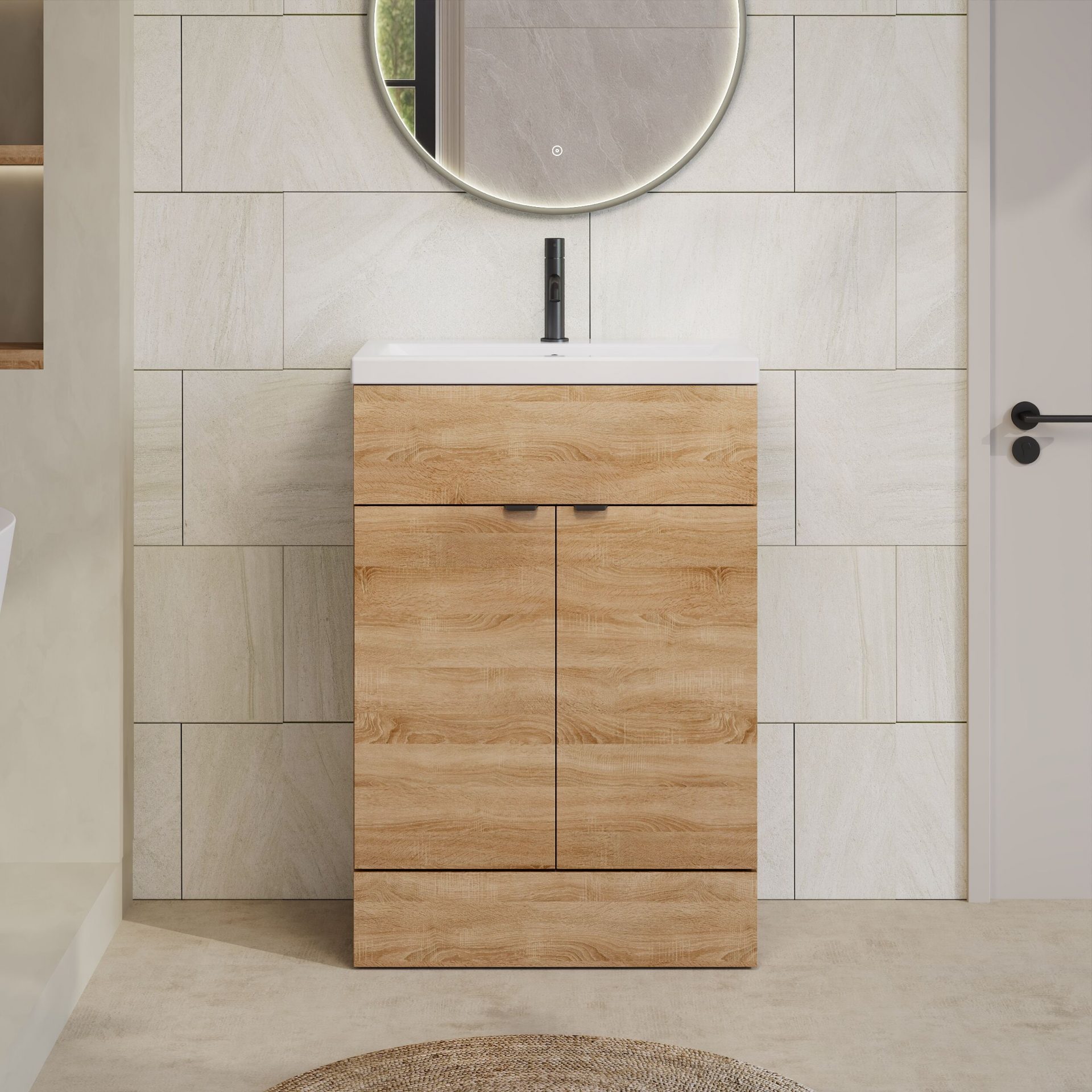 Hudson Reed Fusion Full Depth 600mm 2 Door Floor Standing Vanity Unit – Bleached Oak