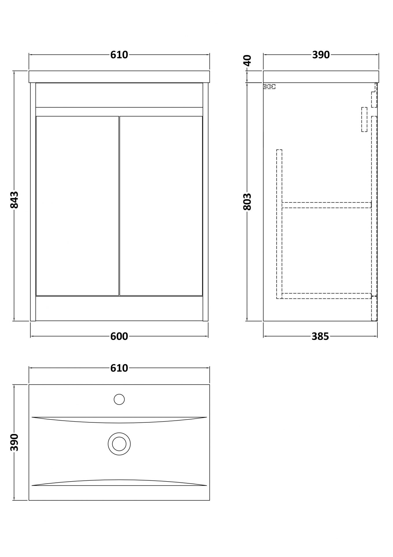 Nuie Havana 600mm 2 Door Floor Standing Unit & Mid-Edge Basin – Graphite Grey