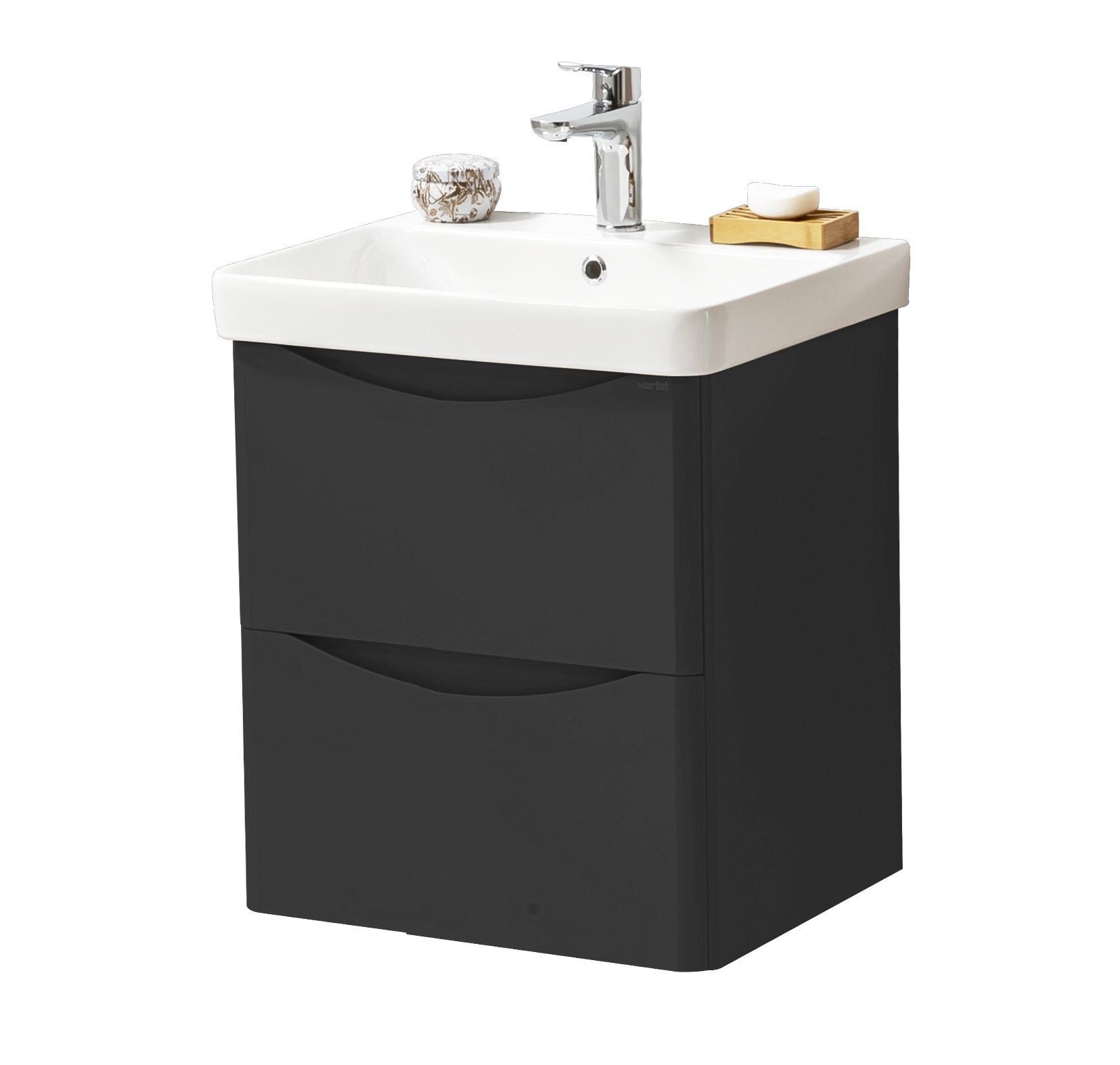 Arc 500mm 2 Drawer Wall Mounted Unit & Ceramic Basin – Matt Graphite