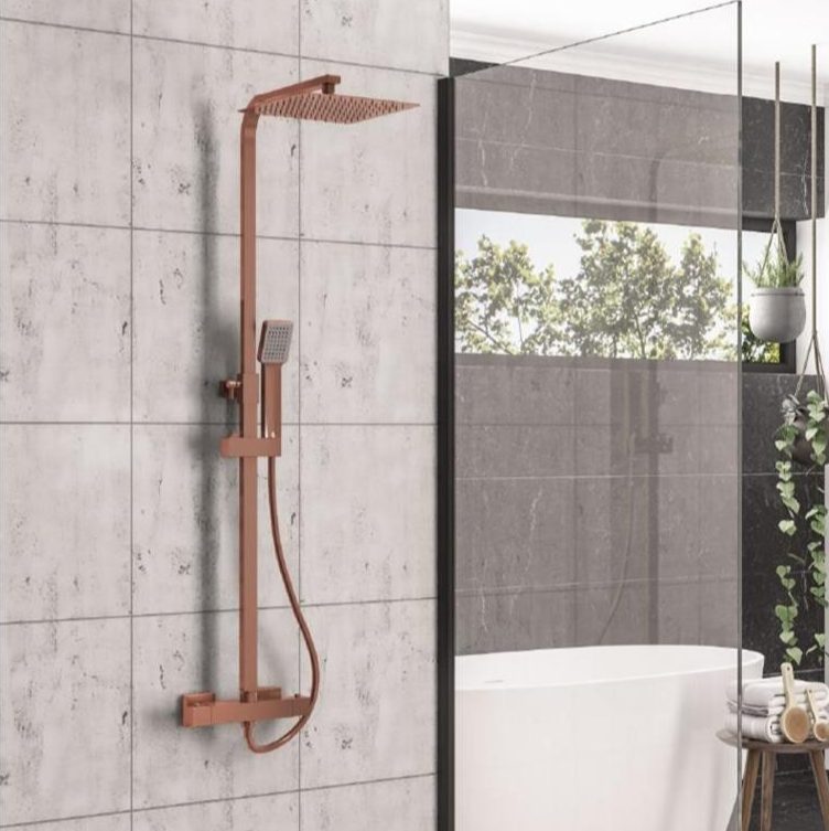 Eastbrook Modern Square Thermostatic Shower – Brushed Bronze