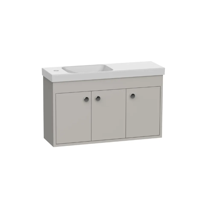 R2 Klein 800mm 3 Door Wall Mounted Vanity Unit & Basin – Matt Fossil