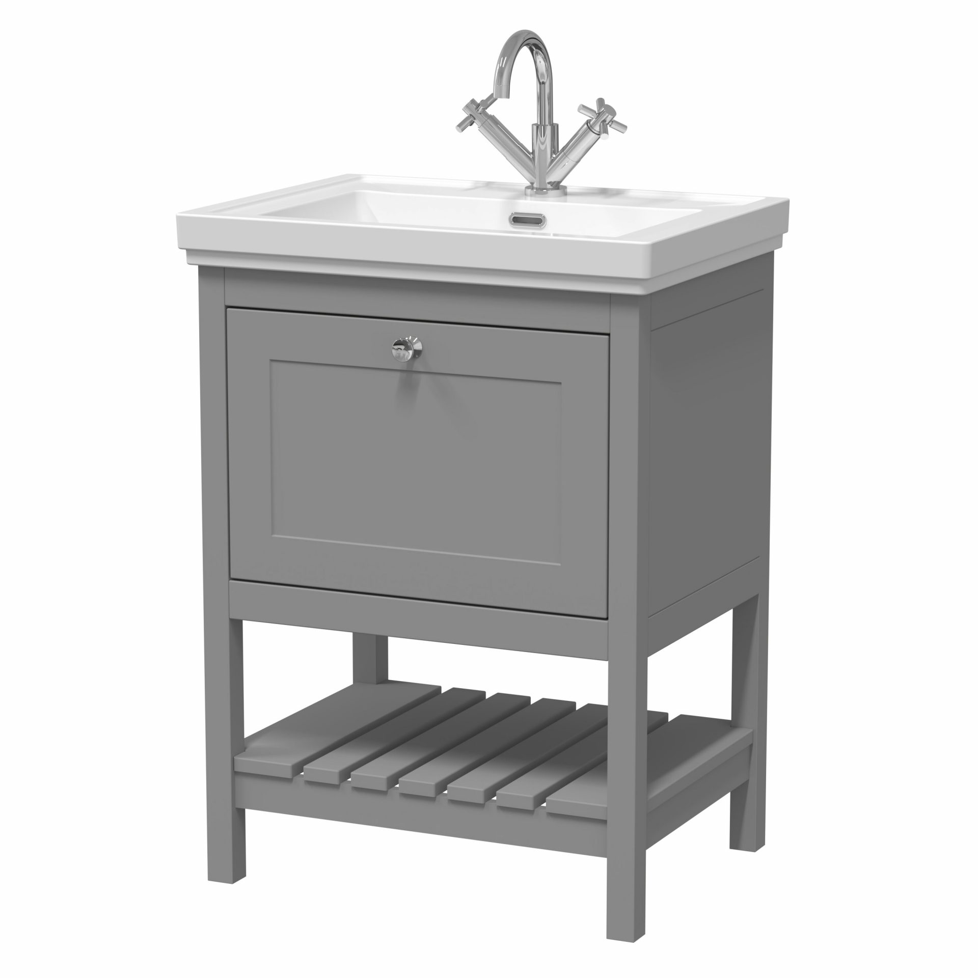 Old London Bexley 600mm 1 Drawer Floor Standing Vanity Unit & Basin – Cool Grey