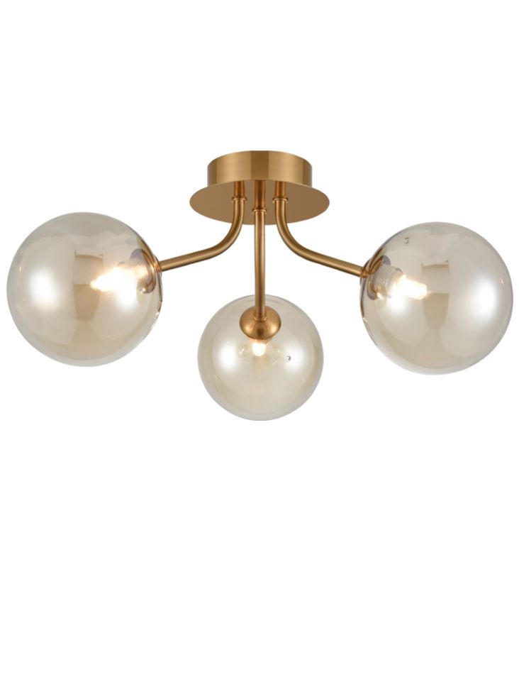 Franklite Cosmic 3 Light Fitting with Amber Glass – Antique Gold