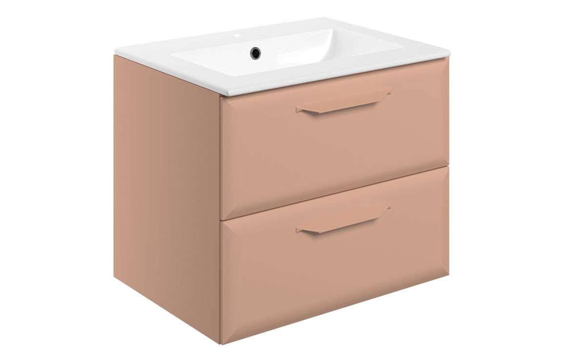 MyBathrooms Murillo 615mm 2 Drawer Wall Hung Unit & 1TH Basin – Matt Apricot