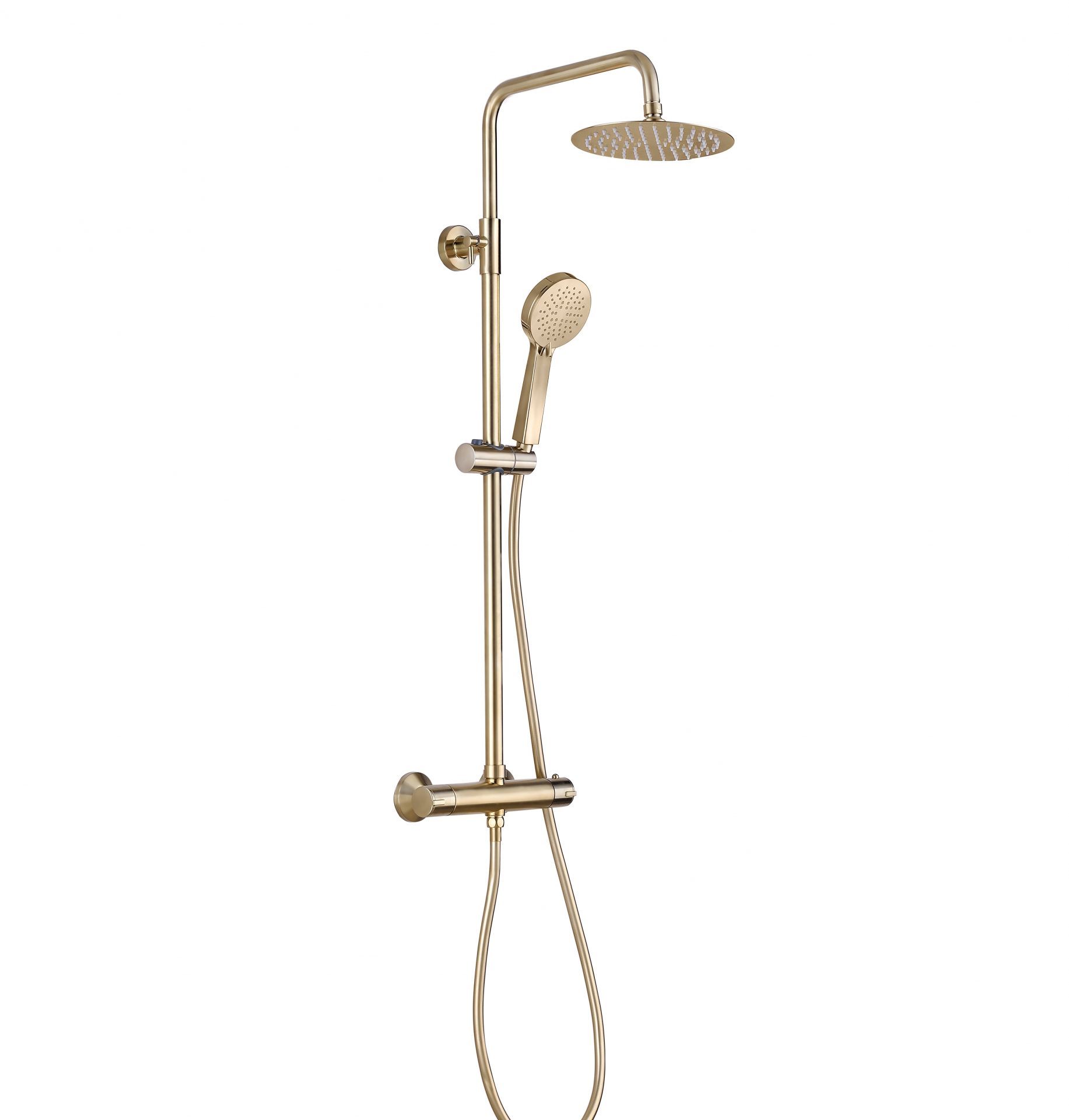 Plumb Essentials Round Thermostatic Overhead Shower Kit Brushed Brass