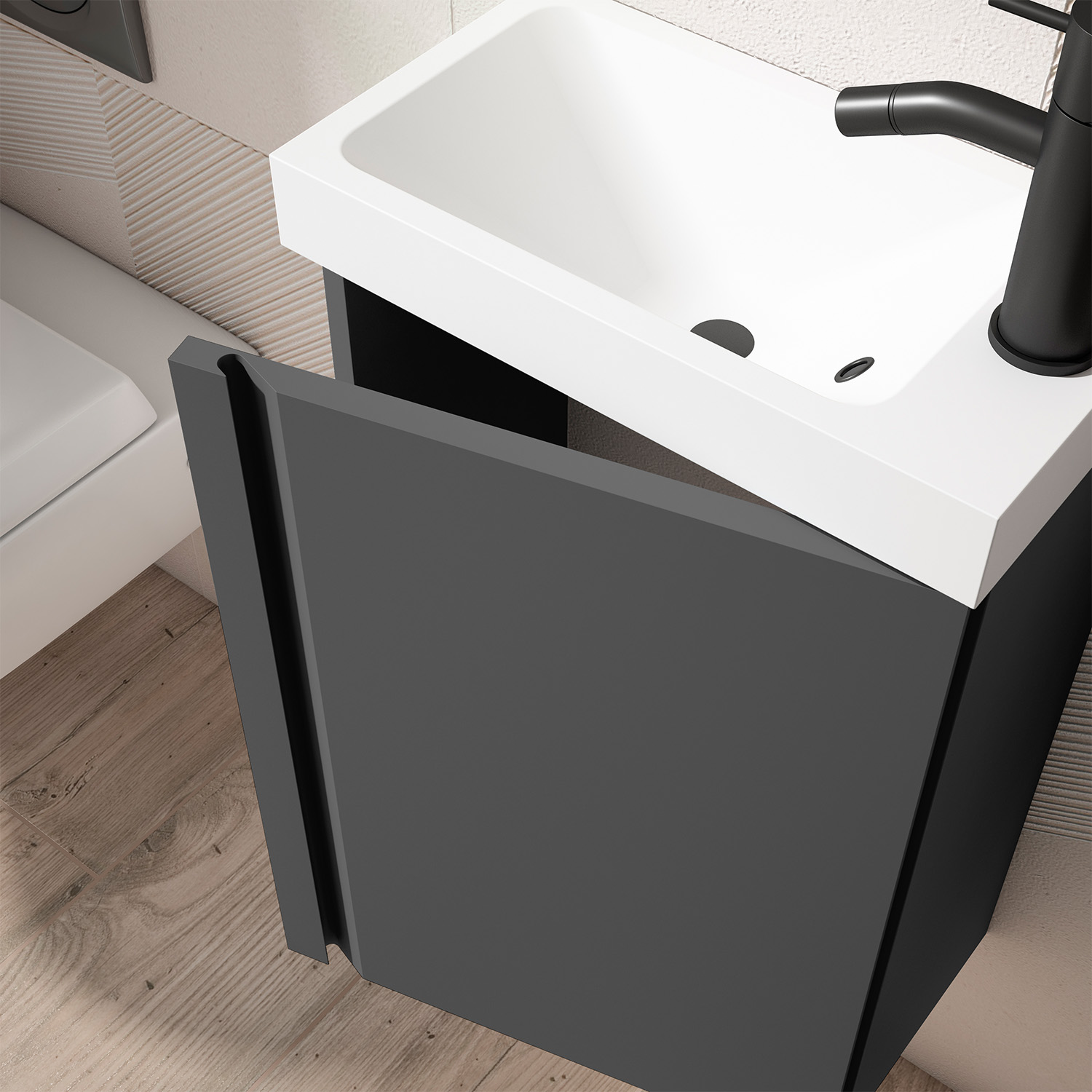 Aqua Lagos 400mm 1 Door Wall Hung Vanity Unit & Basin – Matt Graphite