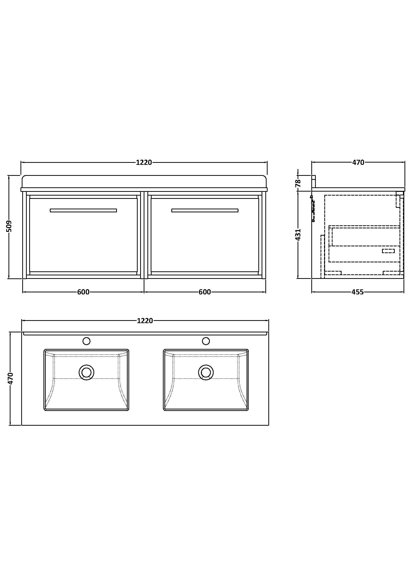 Hudson Reed Lille 1200mm 2 Drawer Wall Hung Vanity Unit & Double Basin – Graphite Grey