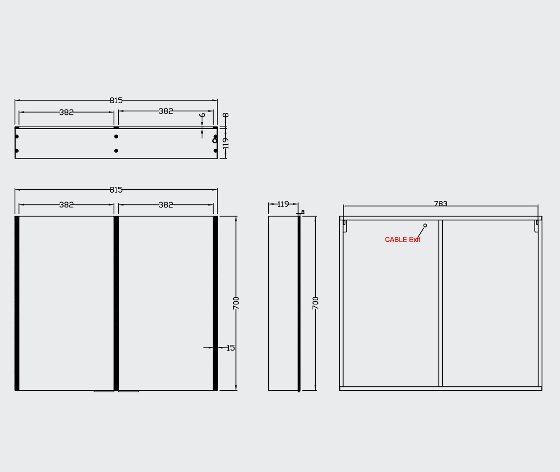 Aqualla Drift 2D Mirrored LED Cabinet 700x800mm